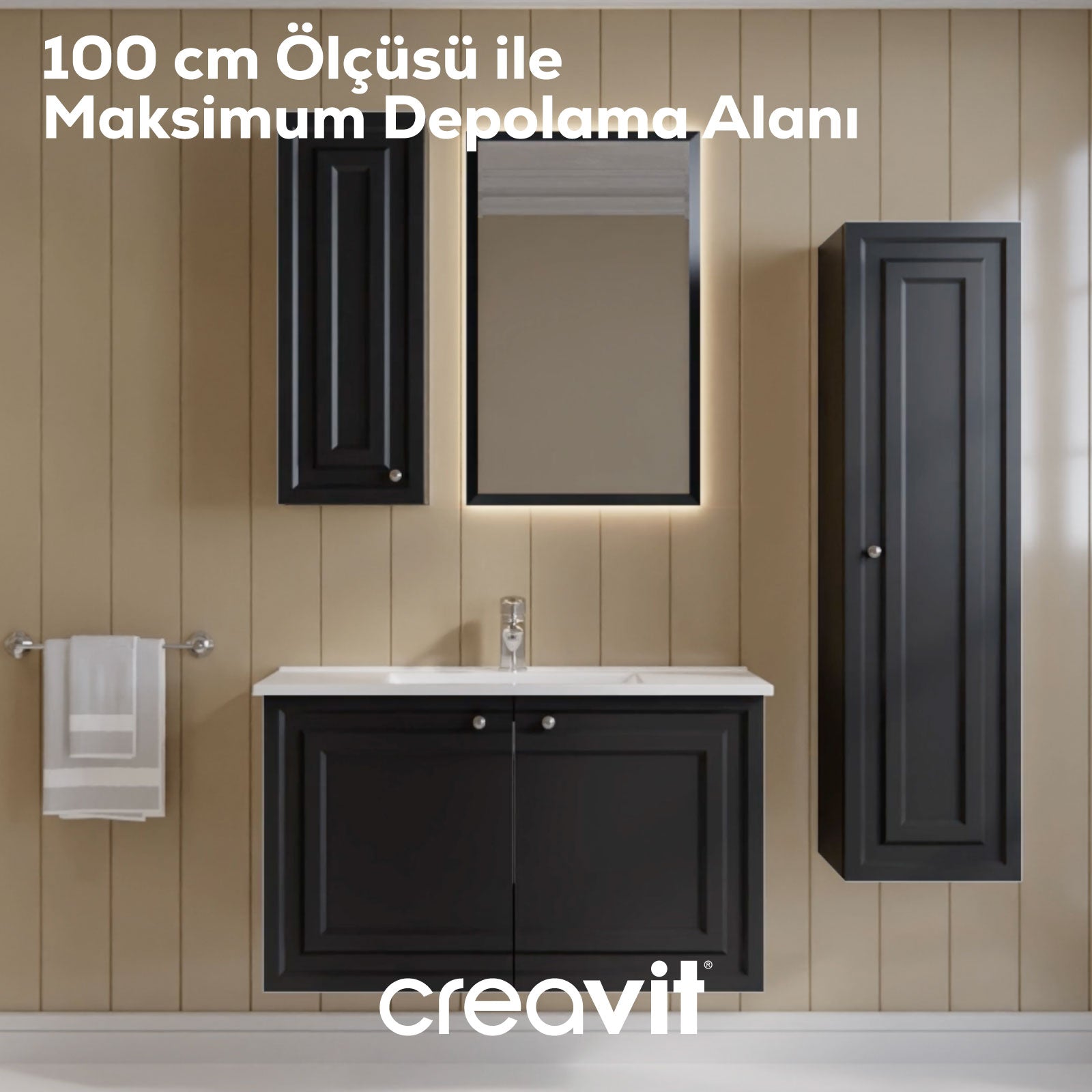 Kayra Lavabo Dolabı Kapaklı 100cm Mat Antrasit - Creavit | Banyo Bu Tarafta