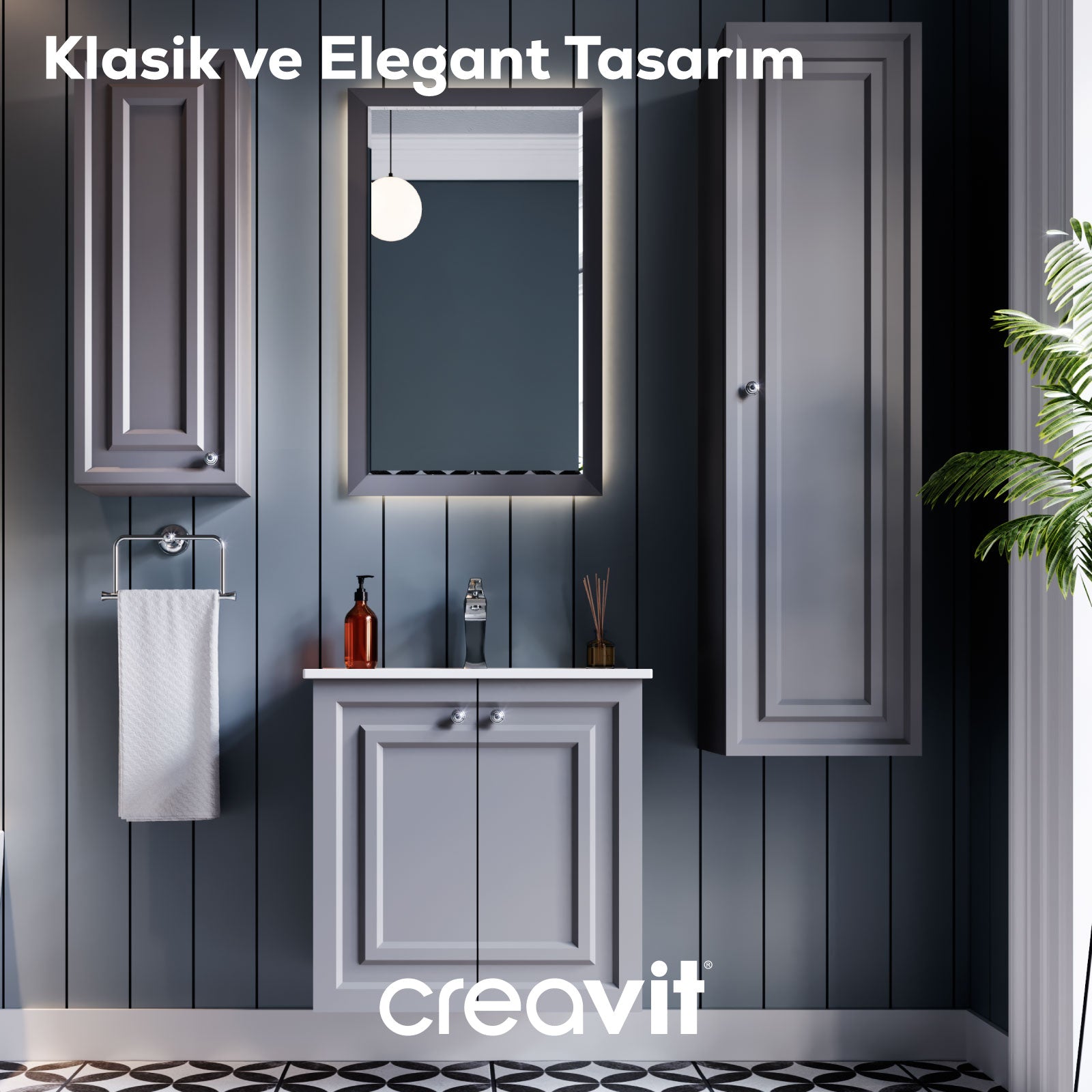 Kayra Lavabo Dolabı Kapaklı 60cm Mat Gri - Creavit | Banyo Bu Tarafta