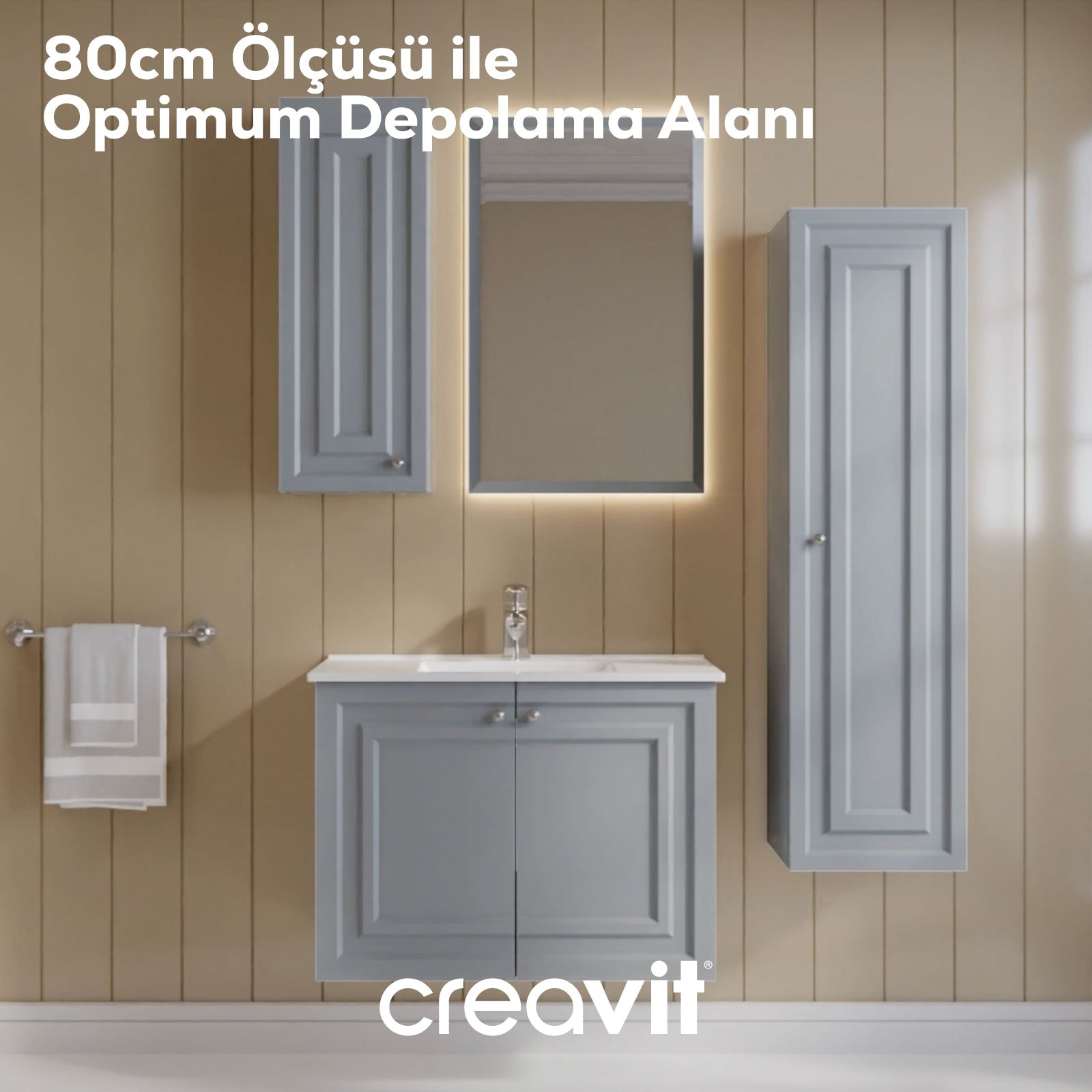 Kayra Lavabo Dolabı Kapaklı 80cm Mat Gri - Creavit | Banyo Bu Tarafta