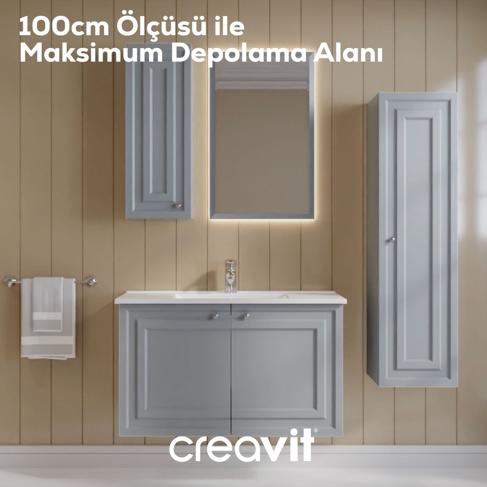 Kayra Lavabo Dolabı Kapaklı 100cm Mat Gri - Creavit | Banyo Bu Tarafta