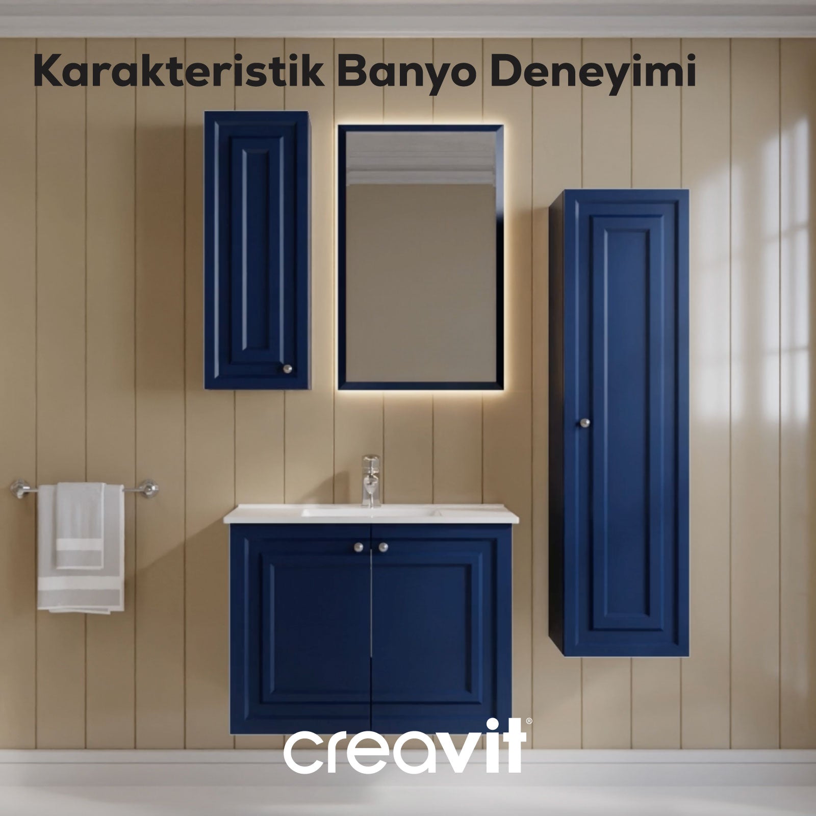 Kayra Mat Safir Blue Kapaklı Lavabo Dolabı 80cm - Creavit | Banyo Bu Tarafta