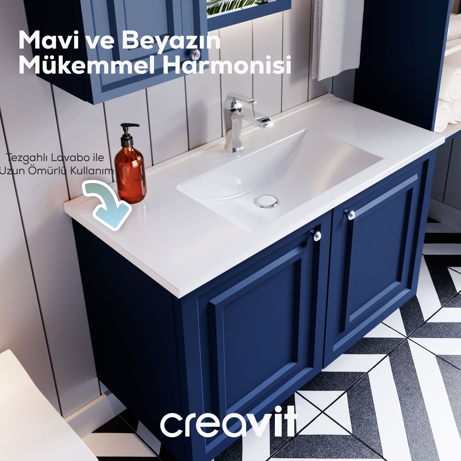 Kayra Mat Safir Blue Lavabo Dolabı Kapaklı 100cm - Creavit | Banyo Bu Tarafta