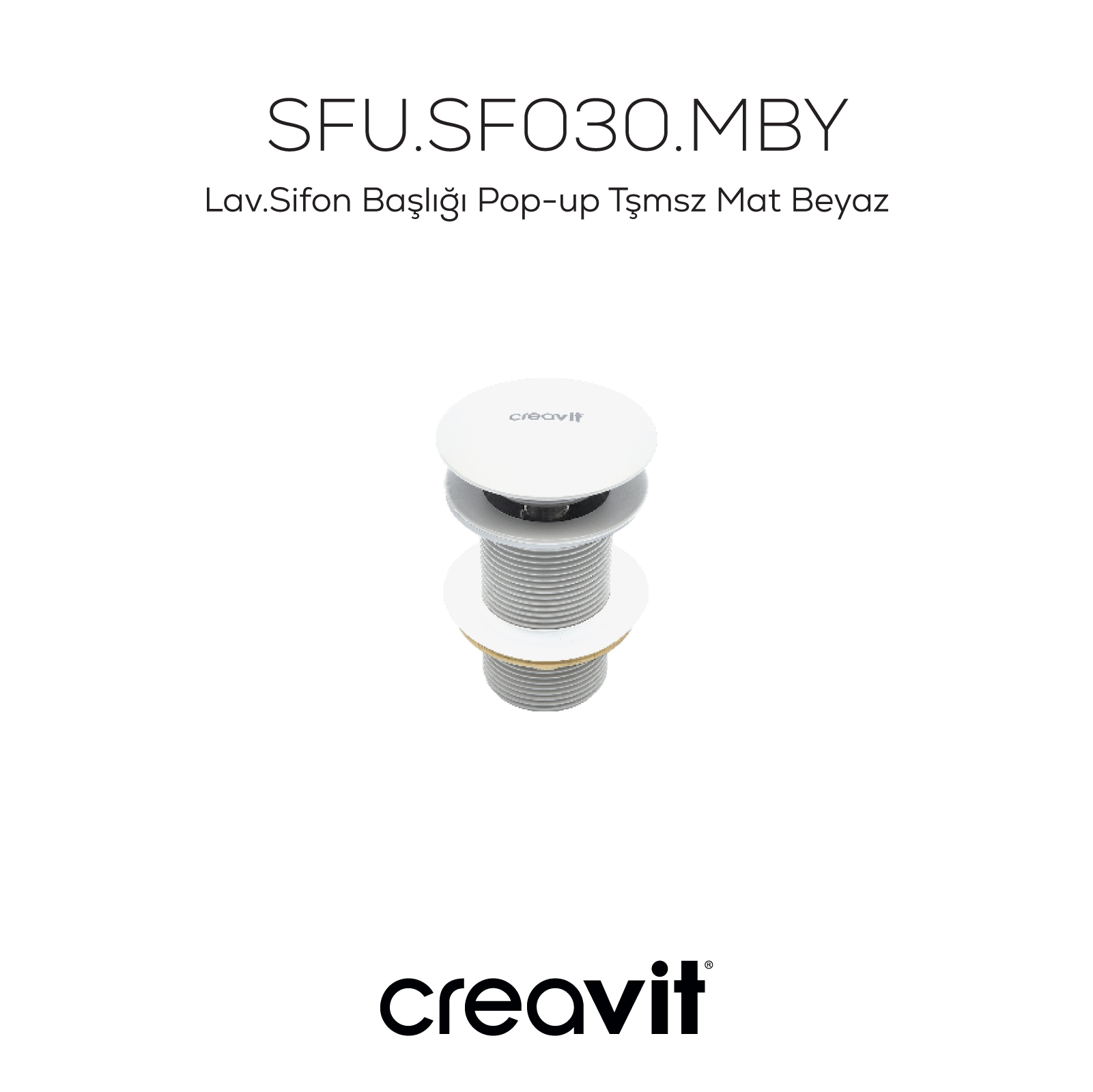 Lavabo Sifon Başlığı Pop-Up Taşmasız Mat Beyaz