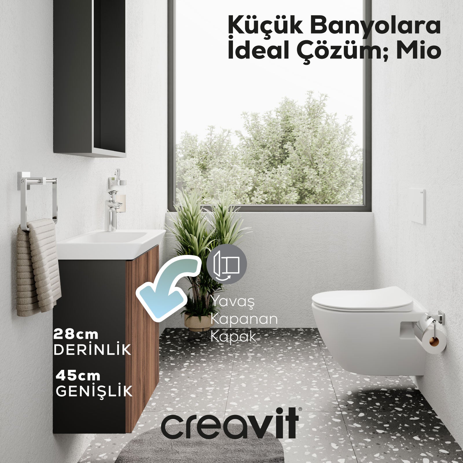 Mio Lavabo Dolabı 45 cm Antrasit-Açık Ceviz - Creavit | Banyo Bu Tarafta