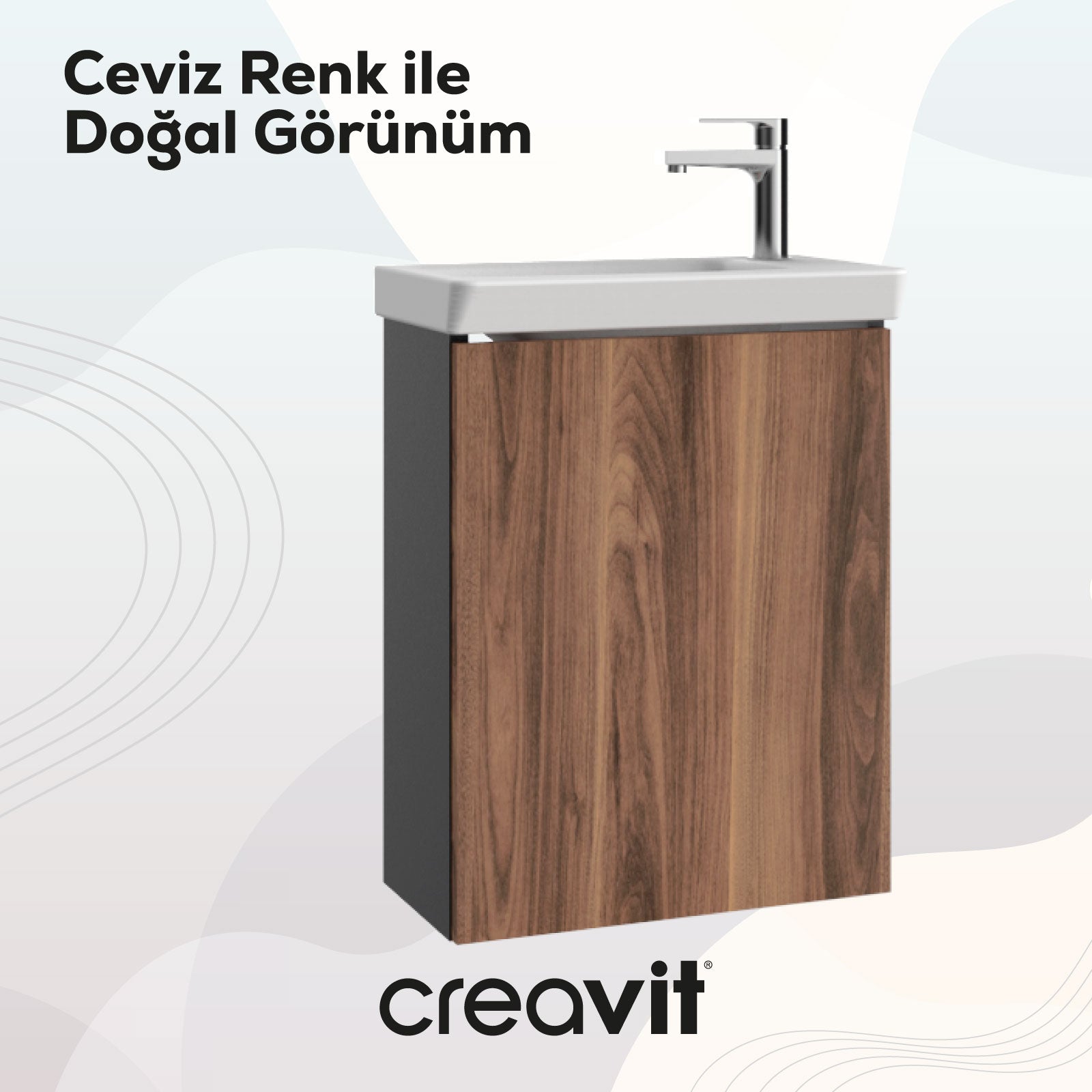 Mio Lavabo Dolabı 45 cm Antrasit-Açık Ceviz - Creavit | Banyo Bu Tarafta