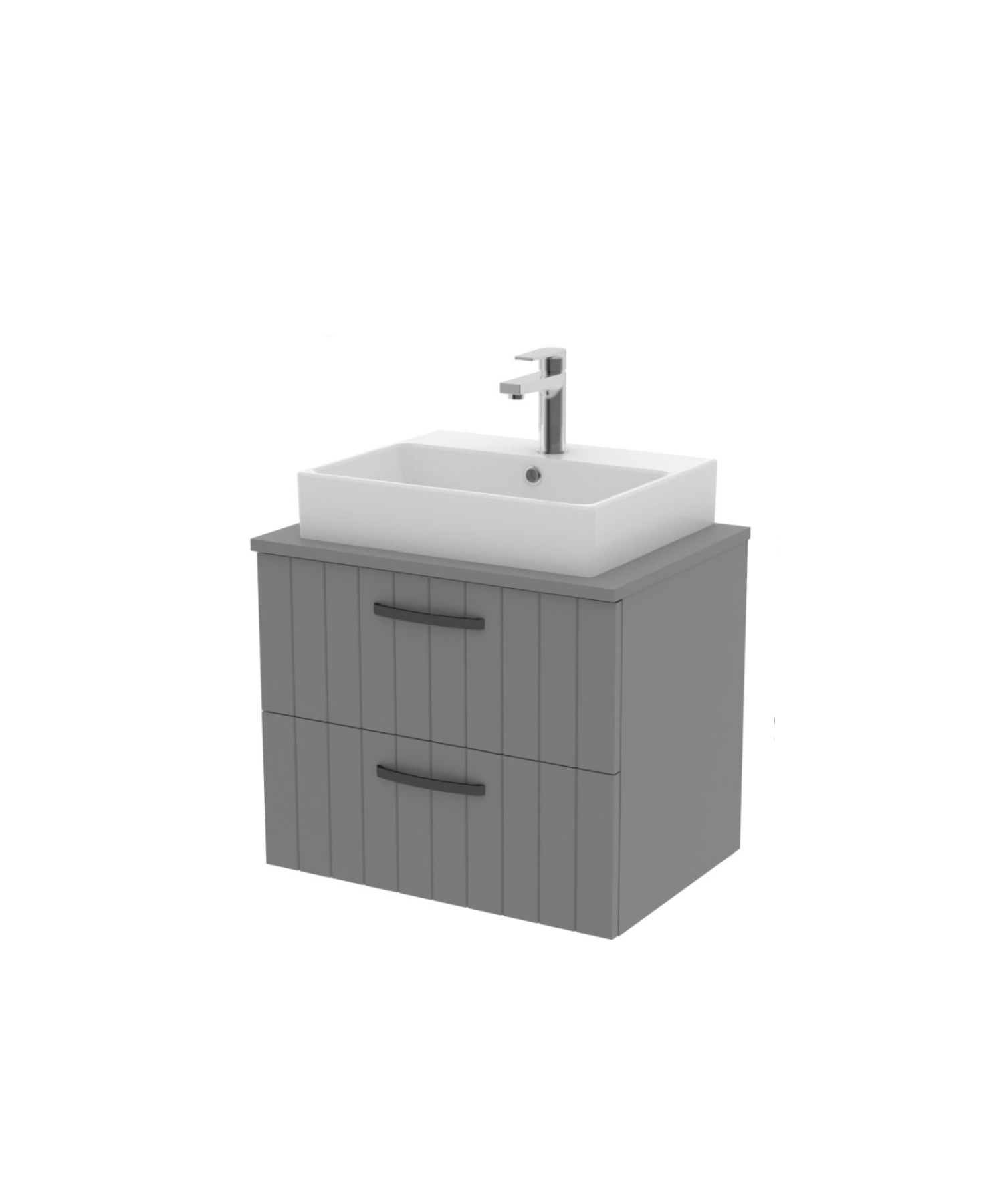 D10 Next Lavabo Dolabı İki Çekmeceli 65 cm Gri Lake Kapak