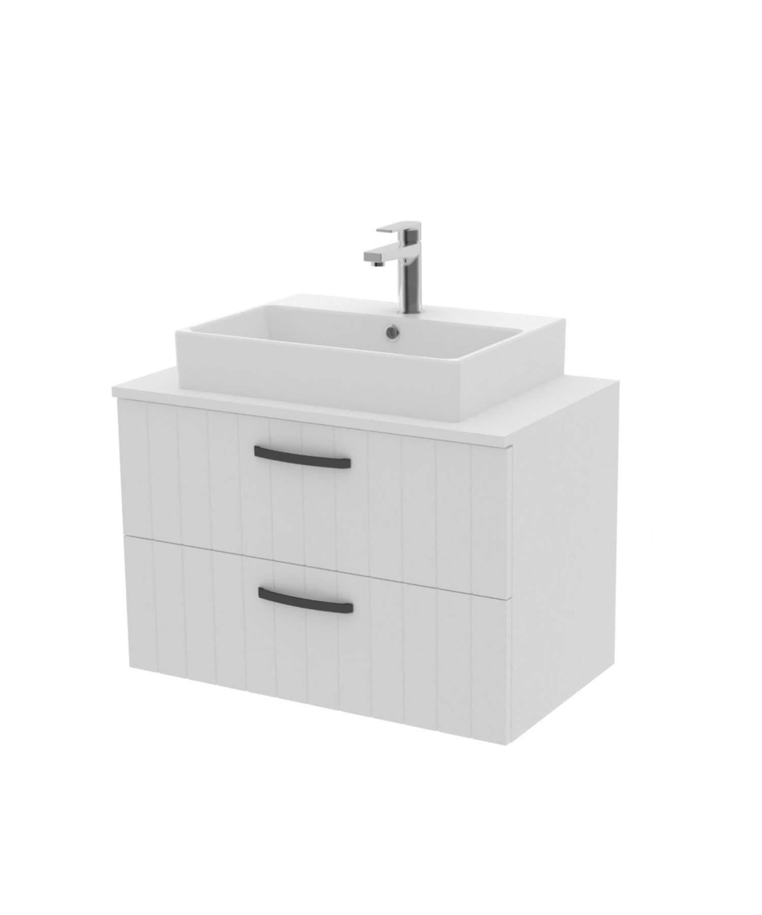 D10 Next Lavabo Dolabı İki Çekmeceli 80 cm Beyaz Lake Kapak