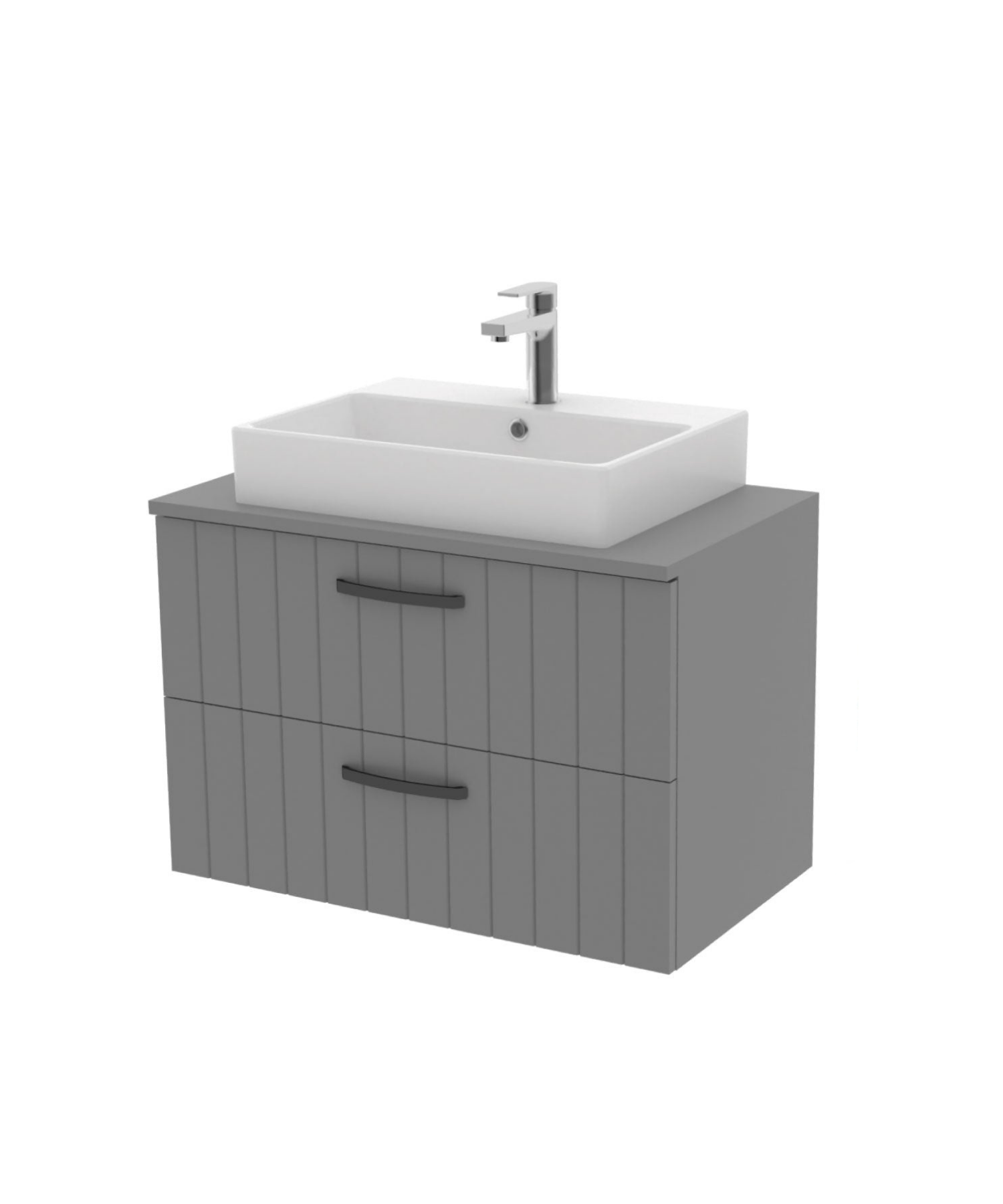 D10 Next Lavabo Dolabı İki Çekmeceli 80 cm Gri Lake Kapak
