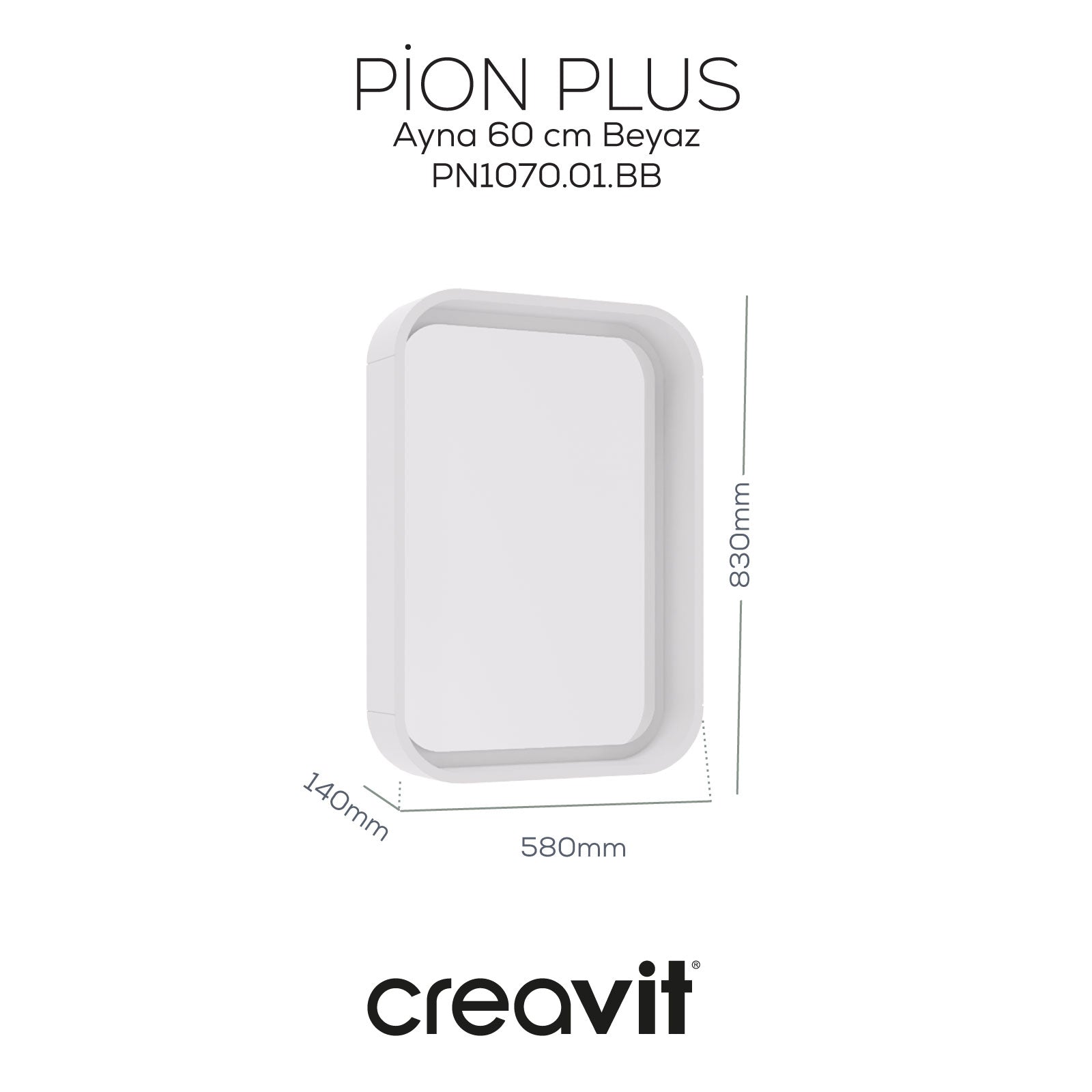 Pion Plus Ayna 60 cm Beyaz - Creavit | Banyo Bu Tarafta