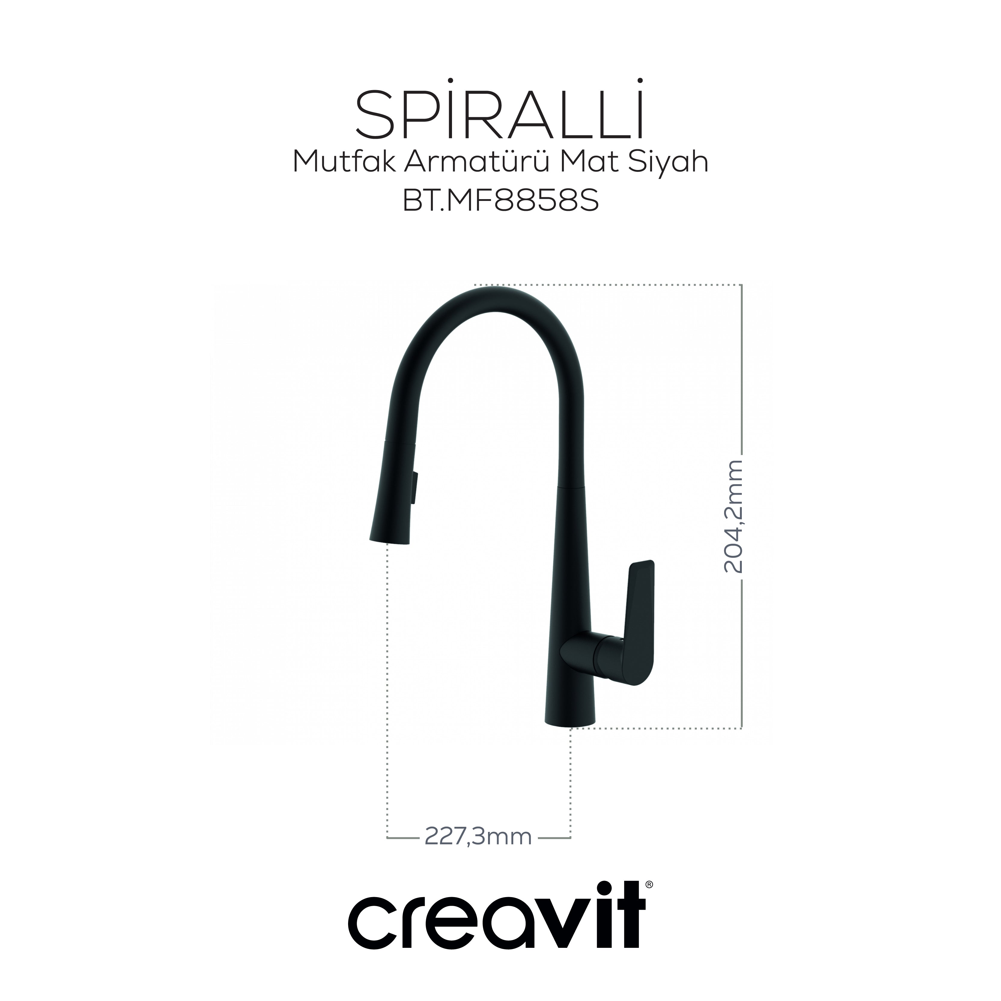 Spiralli Mutfak Armatürü Mat Siyah - Creavit | Banyo Bu Tarafta