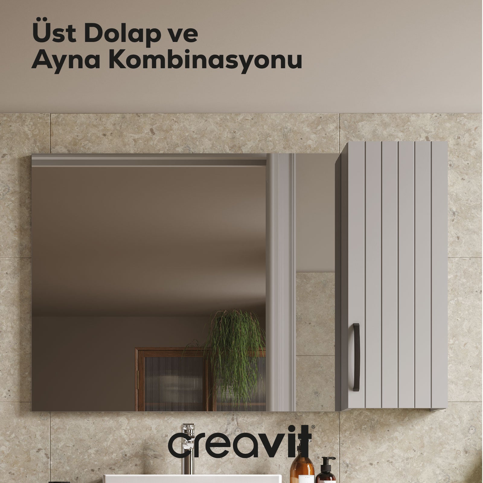 D10 20 cm Sağ Üst Dolap Gri Melamin Gövde Lake Kapak - Creavit | Banyo Bu Tarafta