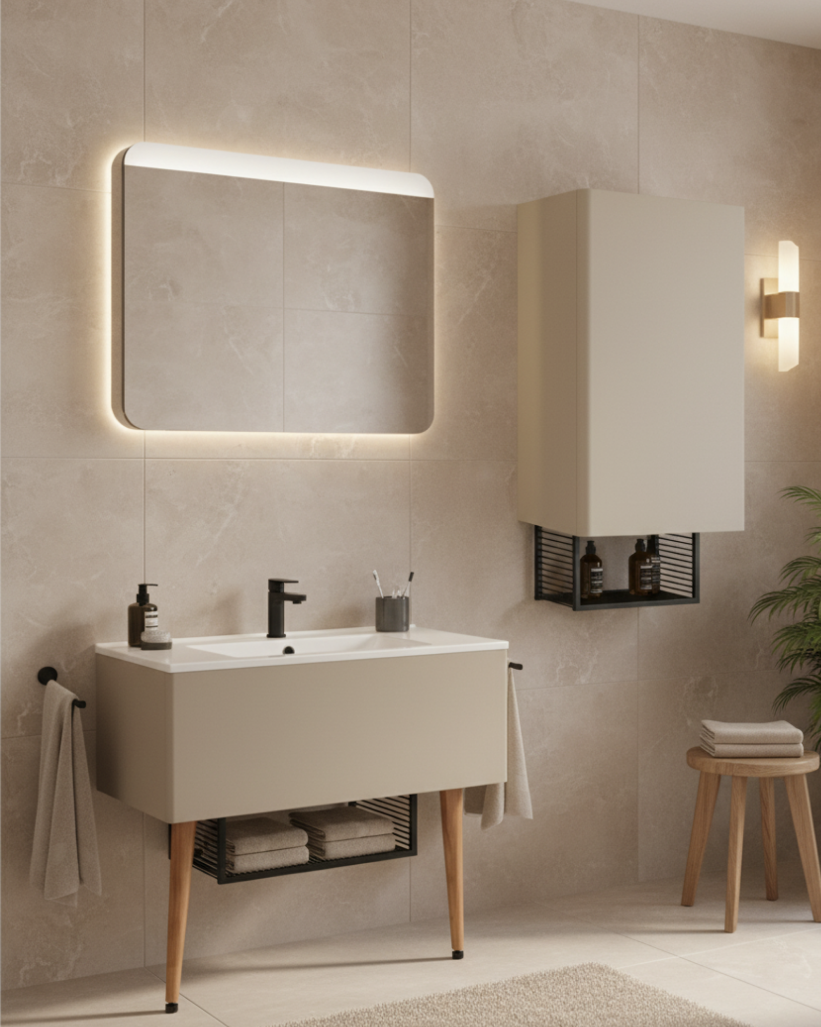 Zeon 100 Cm Lavabo Dolabı Plazzo ve Led Ayna