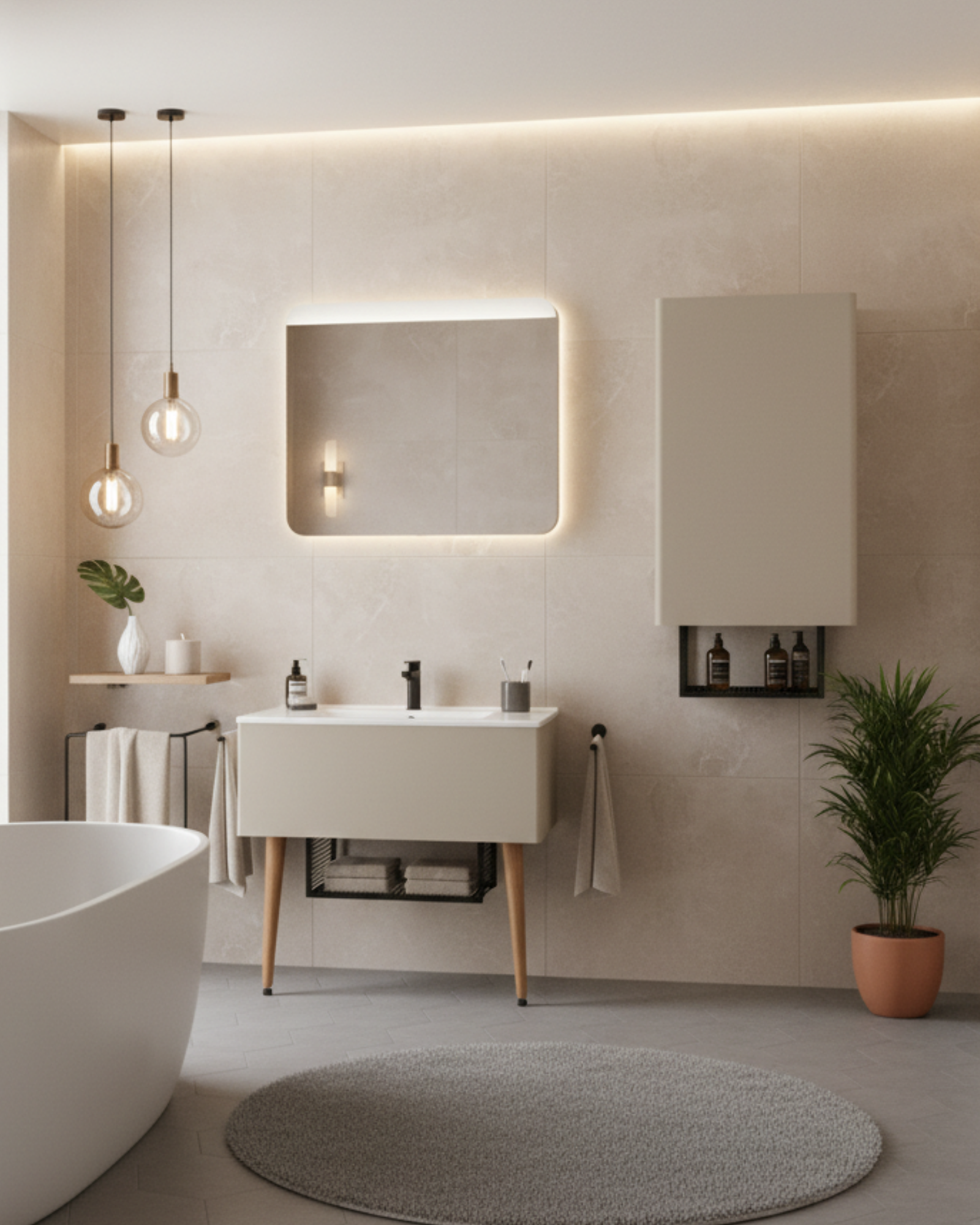 Zeon 100 Cm Lavabo Dolabı Plazzo ve Led Ayna