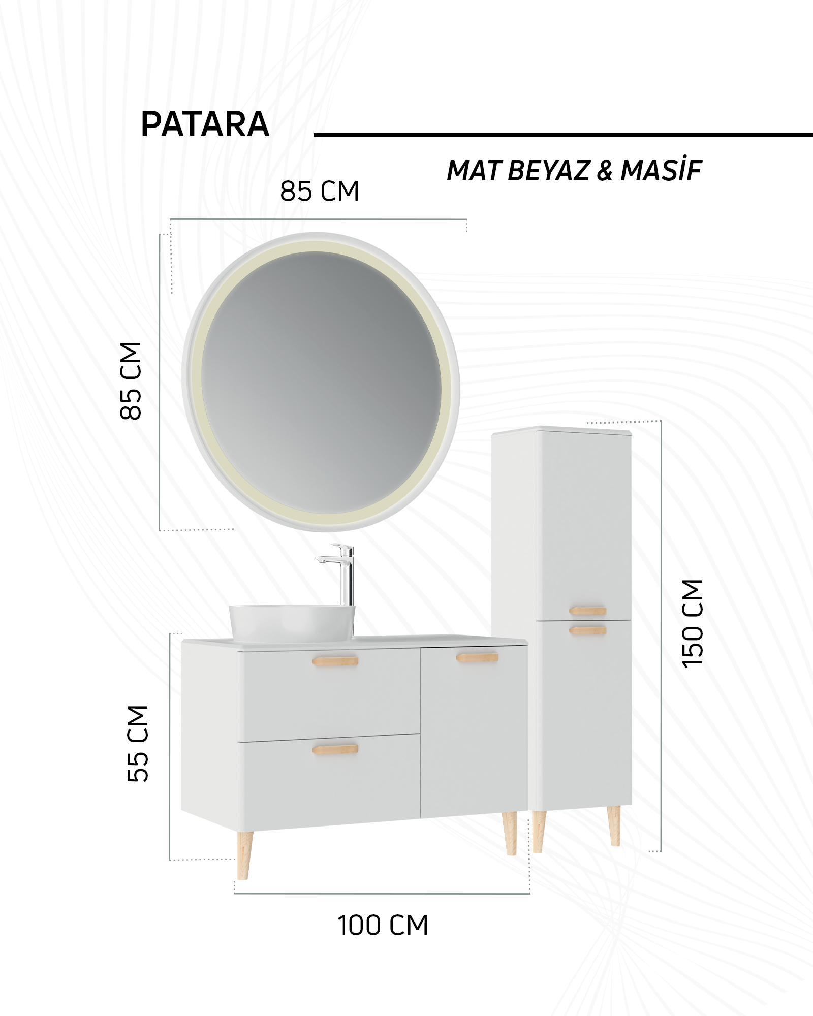 Patara Waschbeckenunterschrank 100cm Mattweiß 