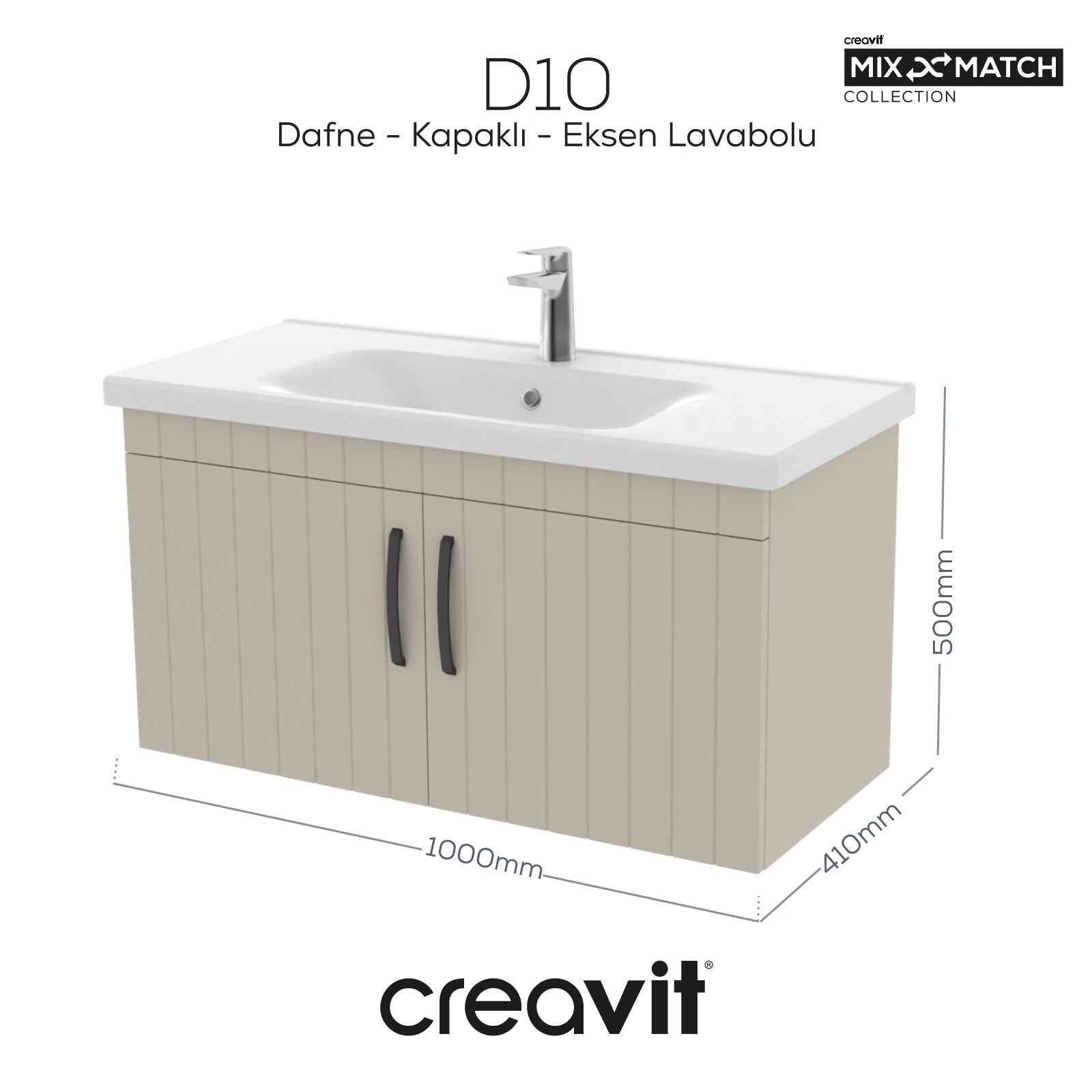 D10 100 Cm Kapaklı Lavabo Dolabı Melamin Gövde Lake Kapak Dafne