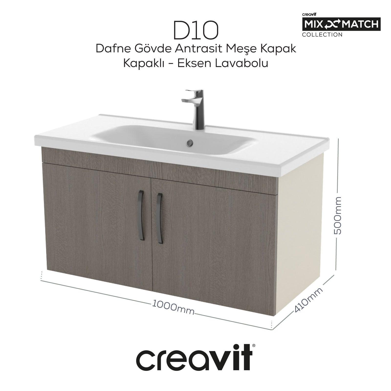 D10 100 Cm Kapaklı Lavabo dolabı Melamin Dafne Gövde Melamin Meşe Kapak