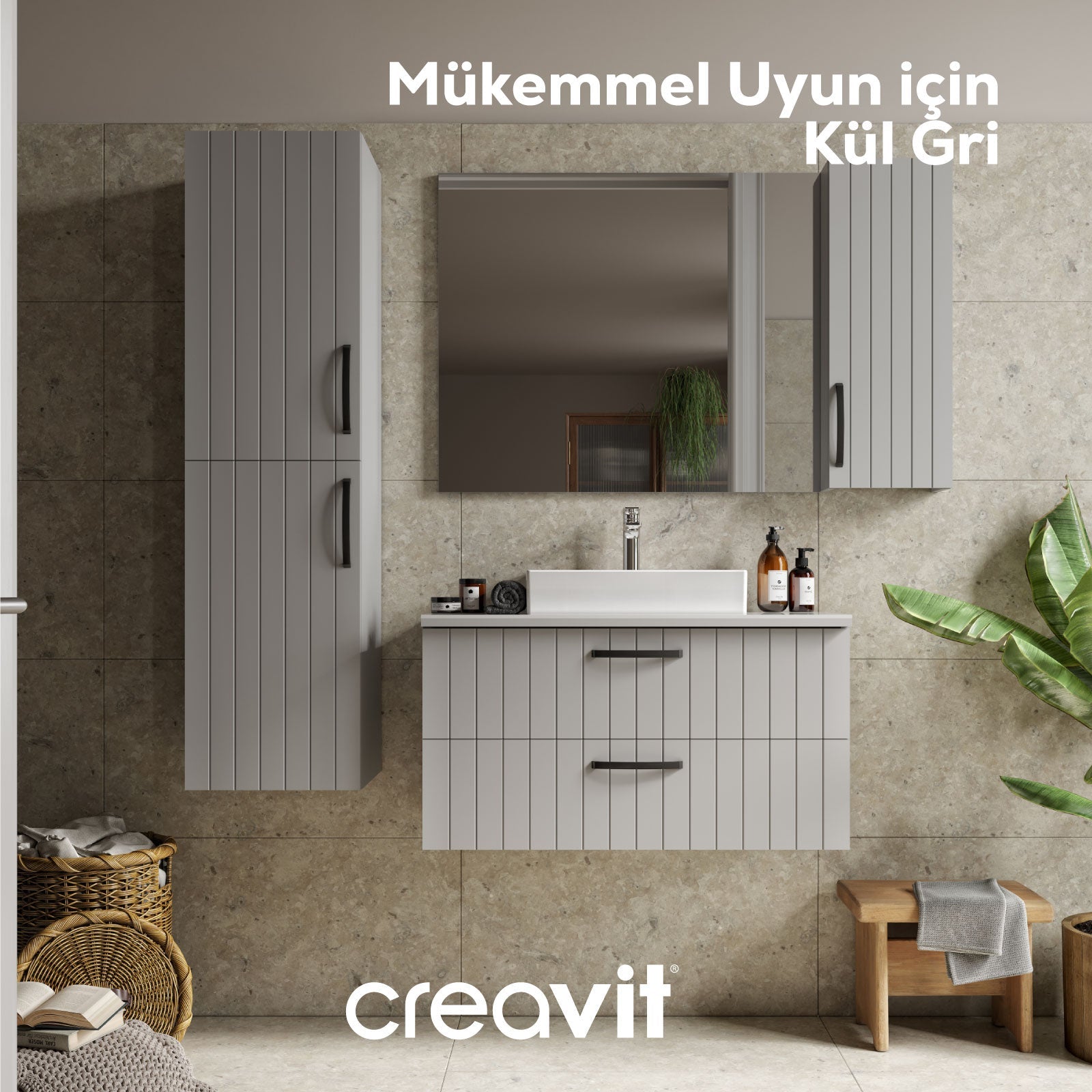 D10 20 cm Sağ Üst Dolap Gri Melamin Gövde Lake Kapak