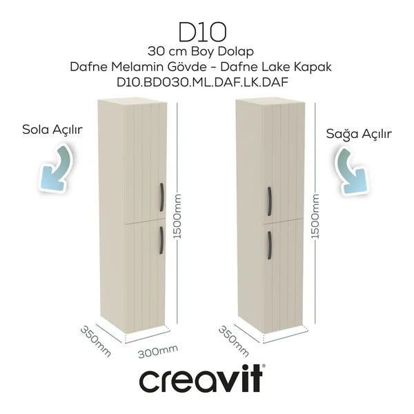 D10 30 cm SOL Boy Dolabı Melamin Dafne Gövde Lake Dafne Kapak
