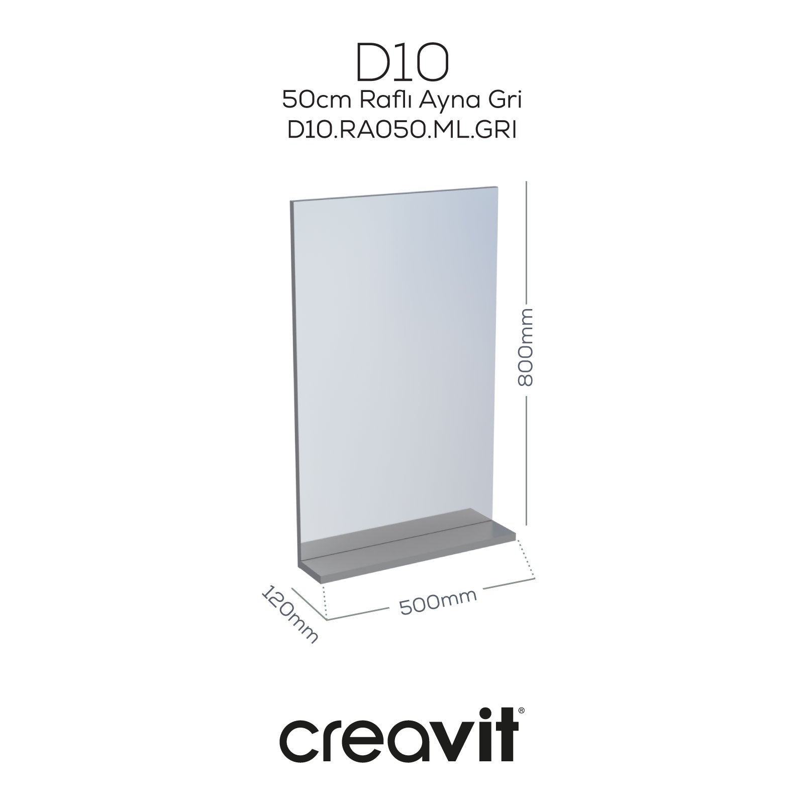 D10 50 cm Melamin Raflı Ayna Gri