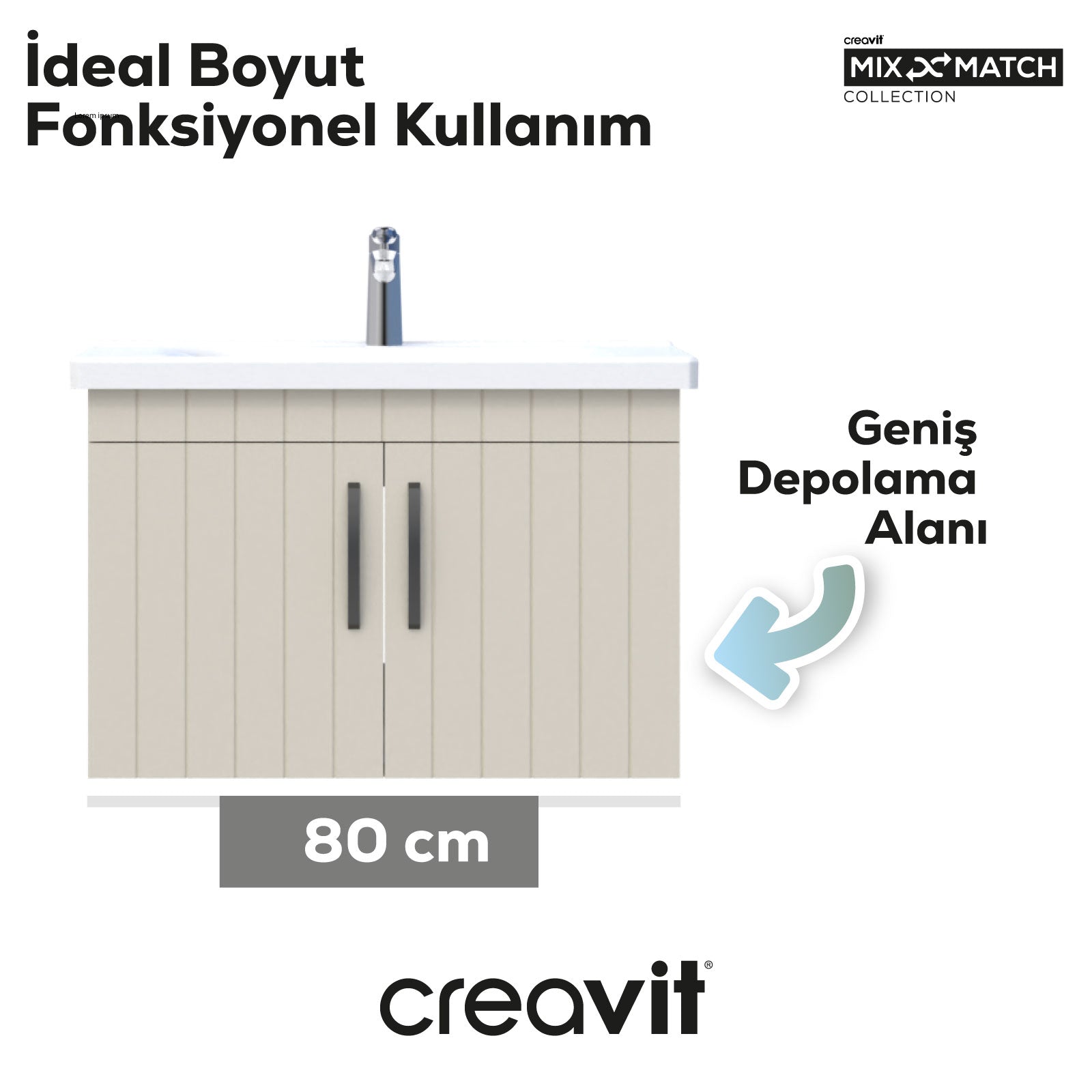 D10 80 Cm Kapaklı Lavabo Dolabı Melamin Gövde Dafne Lake Kapak