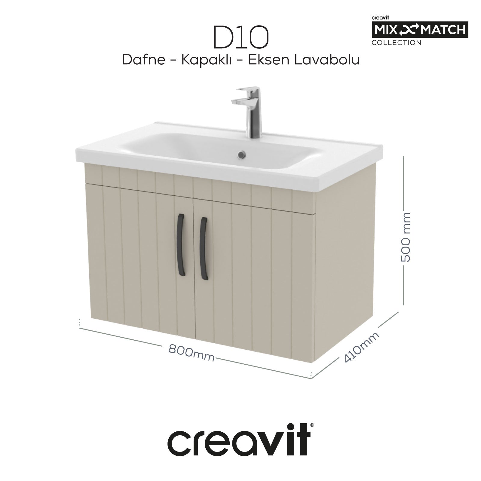 D10 80 Cm Kapaklı Lavabo Dolabı Melamin Gövde Dafne Lake Kapak