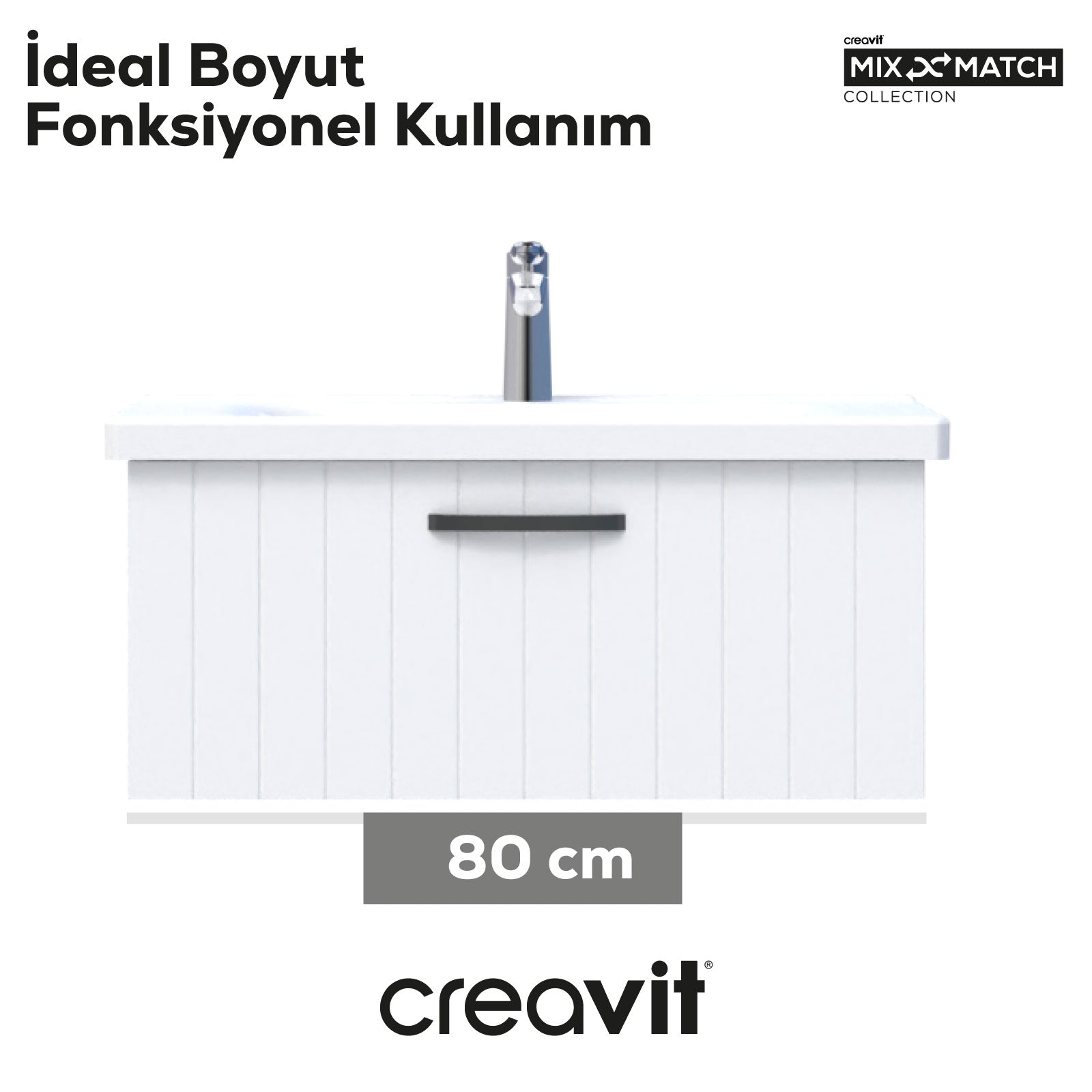 D10 Eksen Lavabo Dolabı Çekmeceli 80 cm Beyaz Lake
