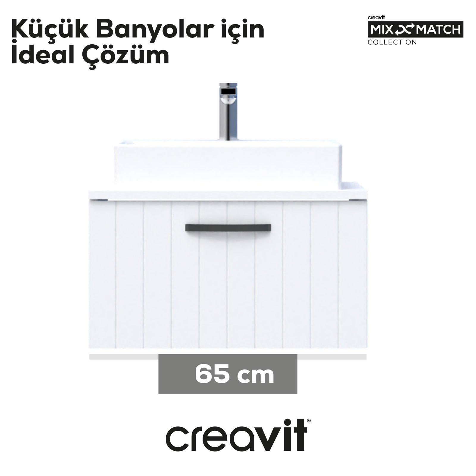 D10 Next Lavabo Dolabı Çekmeceli 65 cm Beyaz Lake Kapak