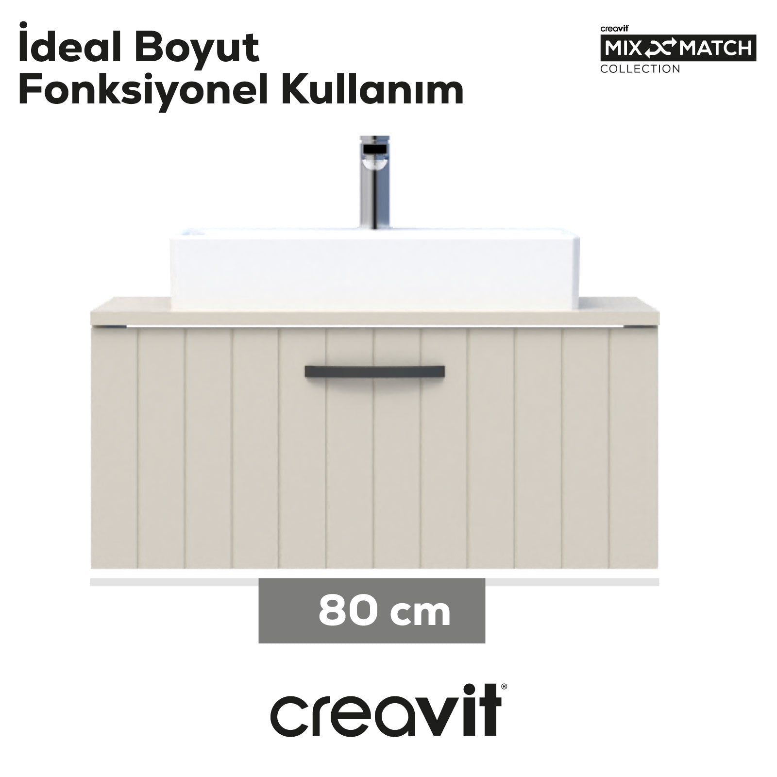 D10 Next Lavabo Dolabı Çekmeceli 80 cm Dafne Lake Kapak