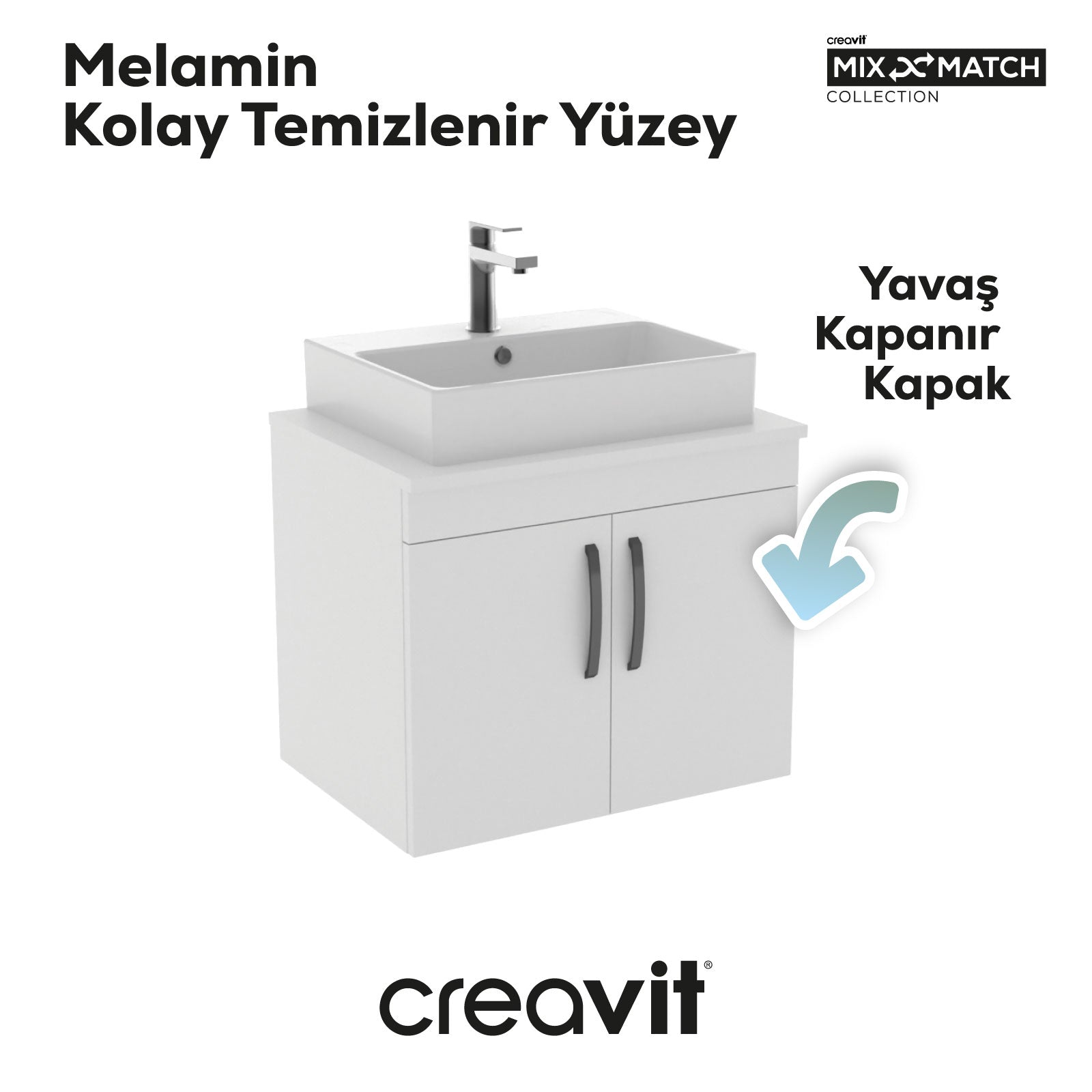 D10 Next Lavabo Dolabı Kapaklı 65 cm Beyaz