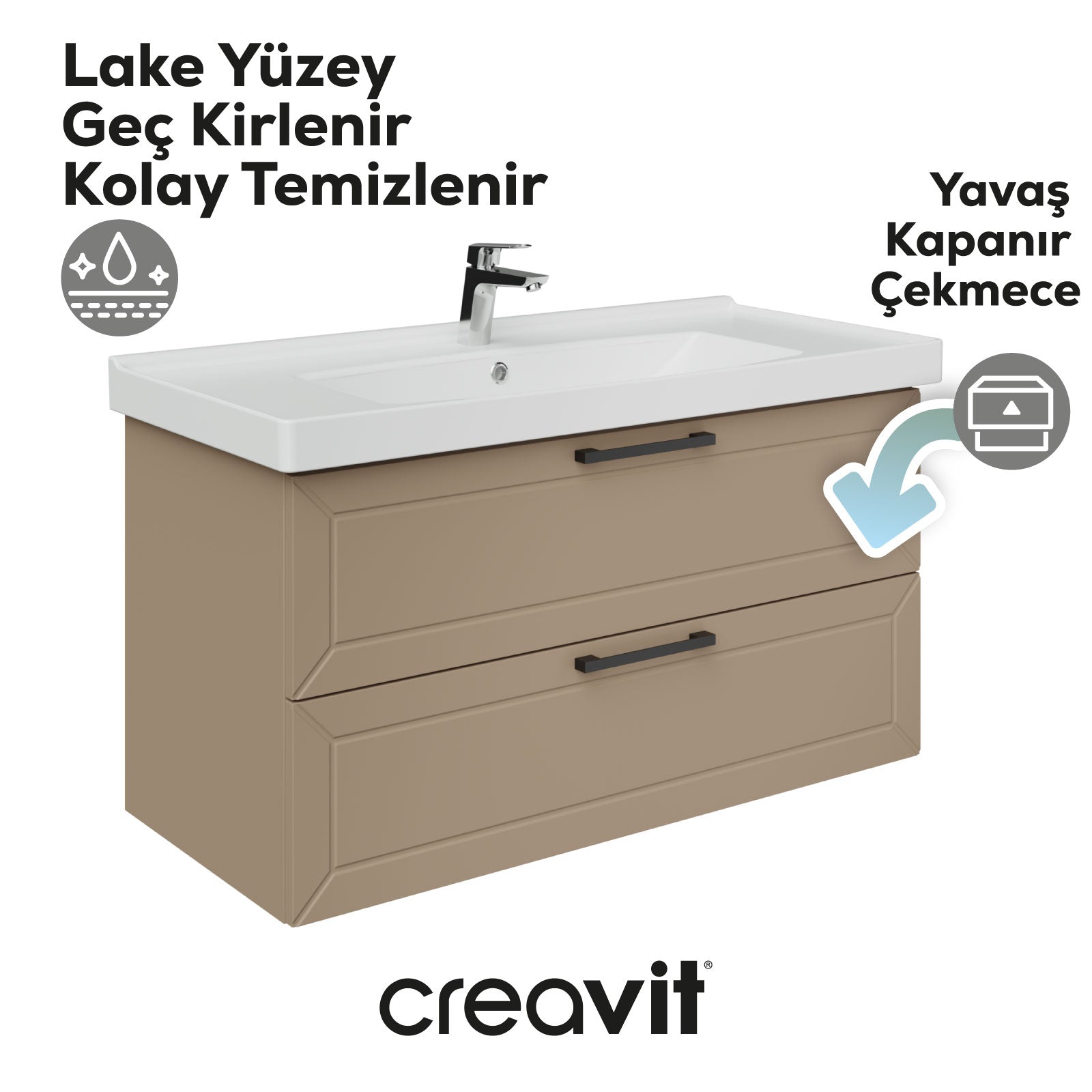 D20 100 Cm İki Çekmeceli Lavabo Dolabı Dafne Lake Kapak