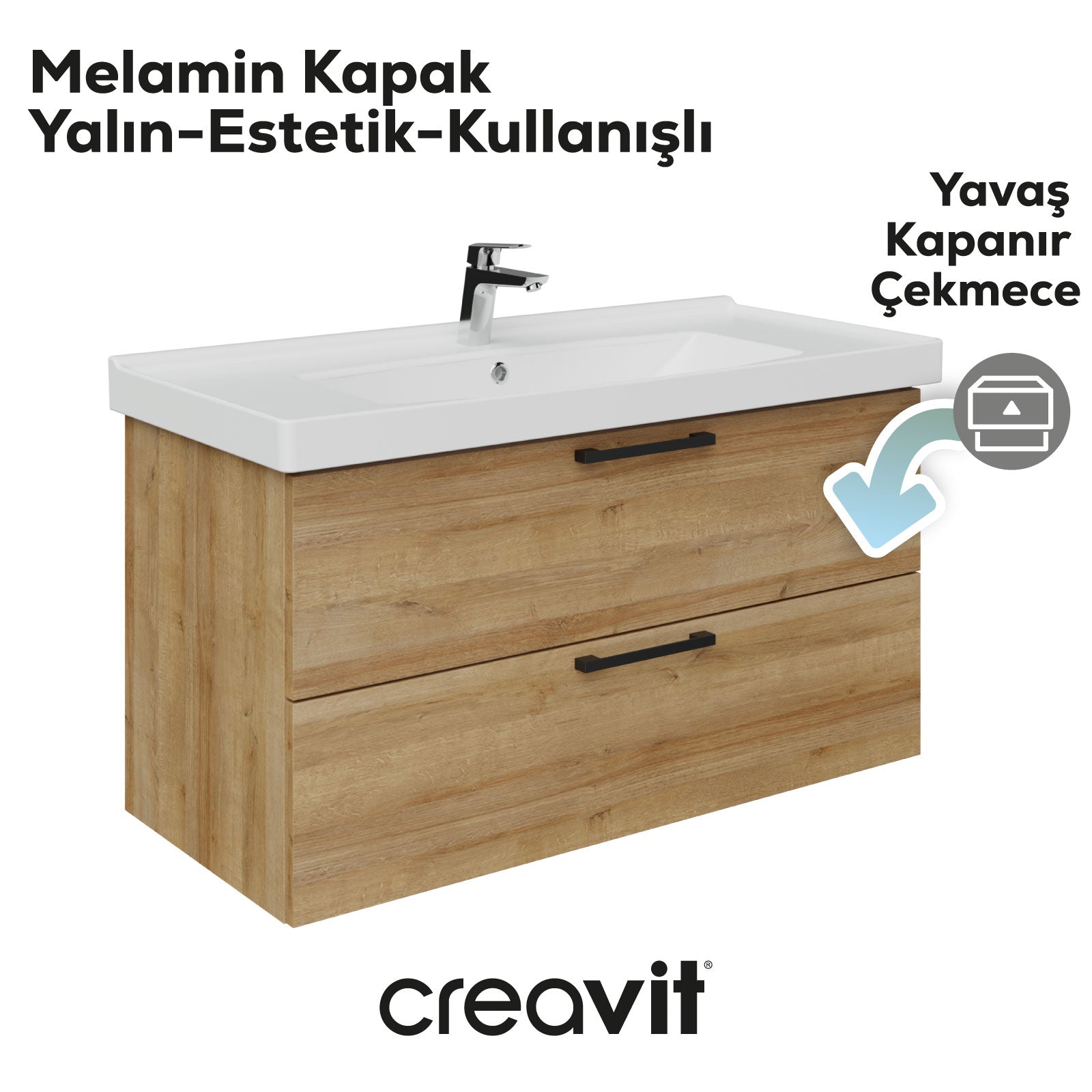 D20 100 Cm İki Çekmeceli Lavabo Dolabı Everest Melamin Kapak (Demonte)