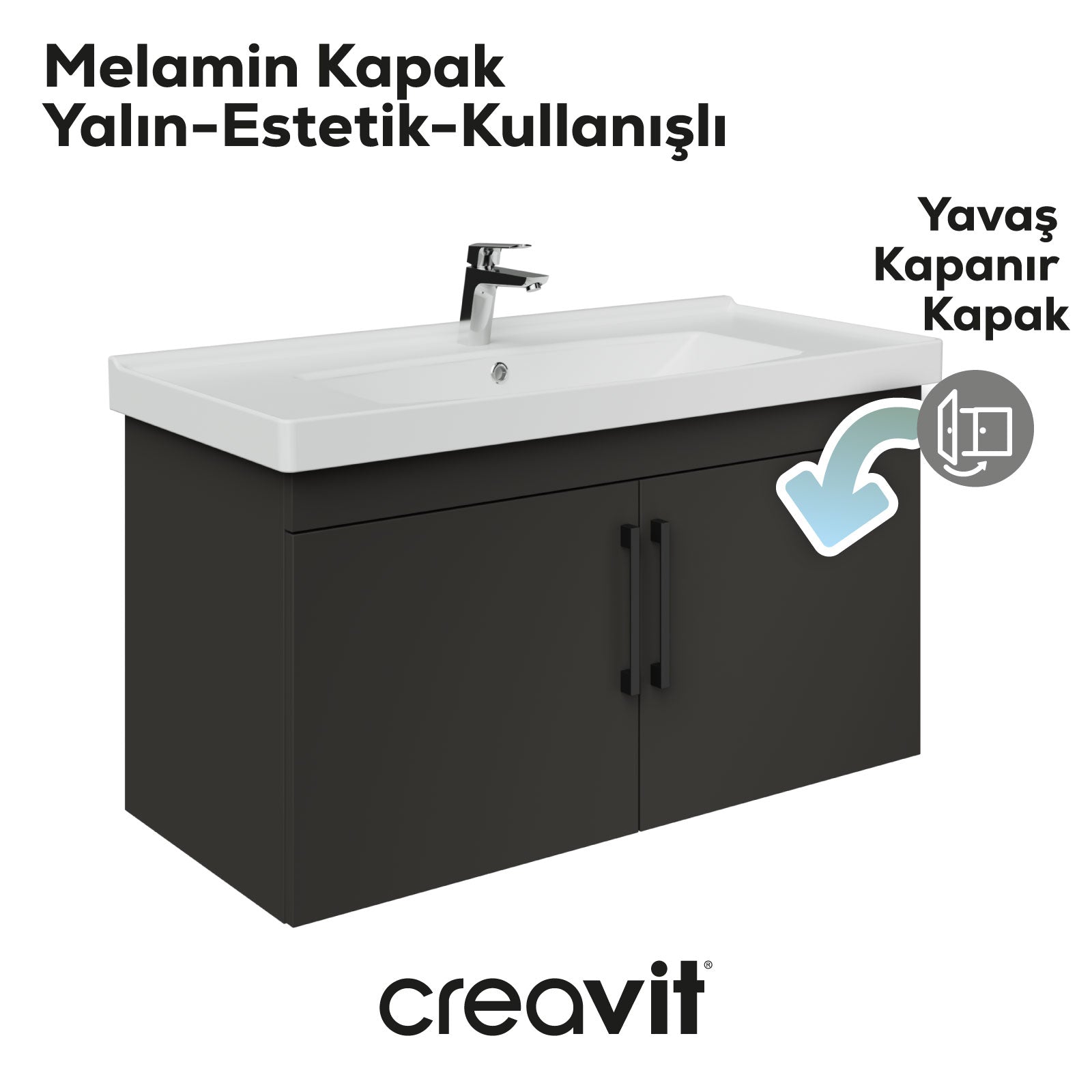 D20 100 Cm Kapaklı Lavabo Dolabı Antrasit Melamin Kapak (Demonte)