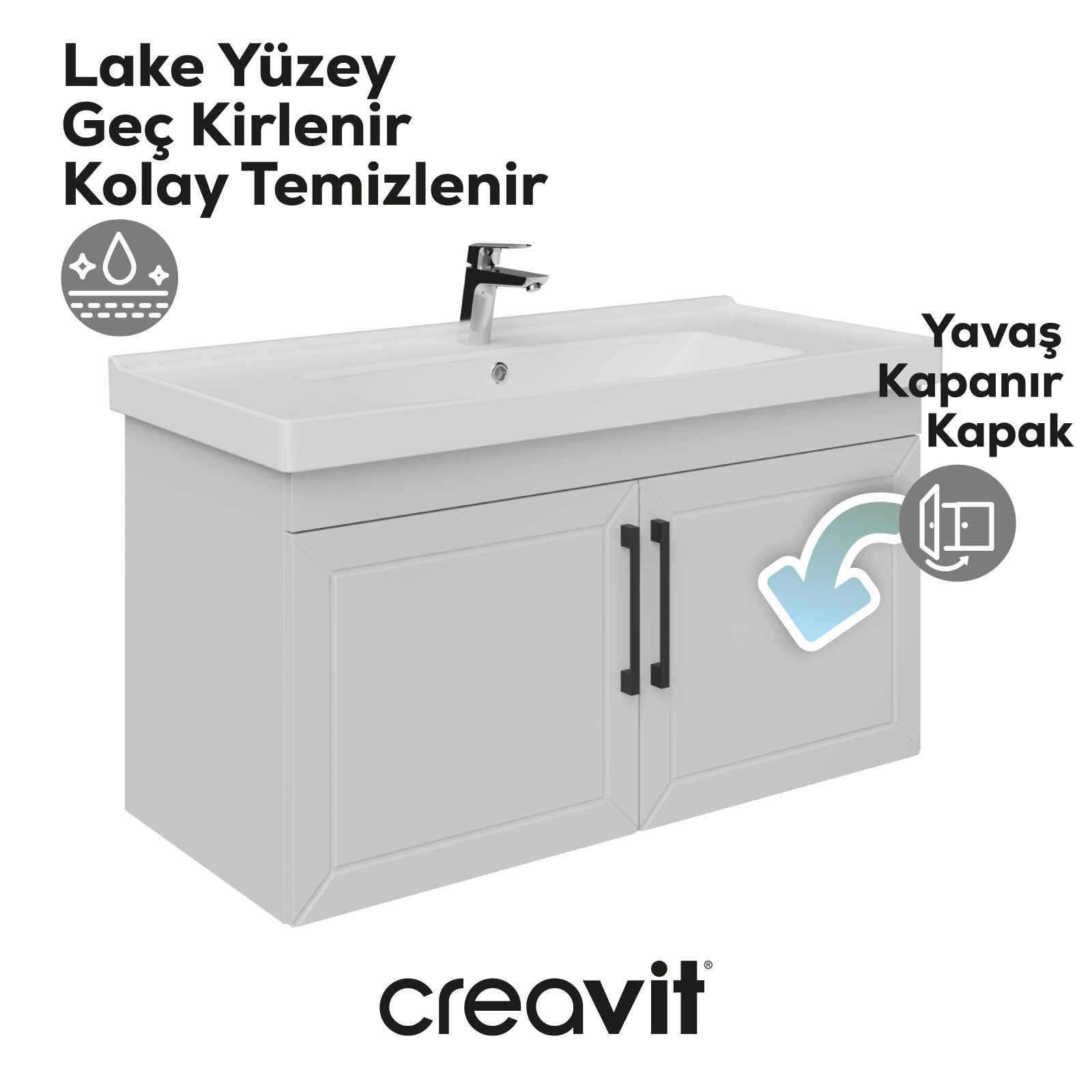 D20 100 Cm Kapaklı Lavabo Dolabı Beyaz Lake Kapak