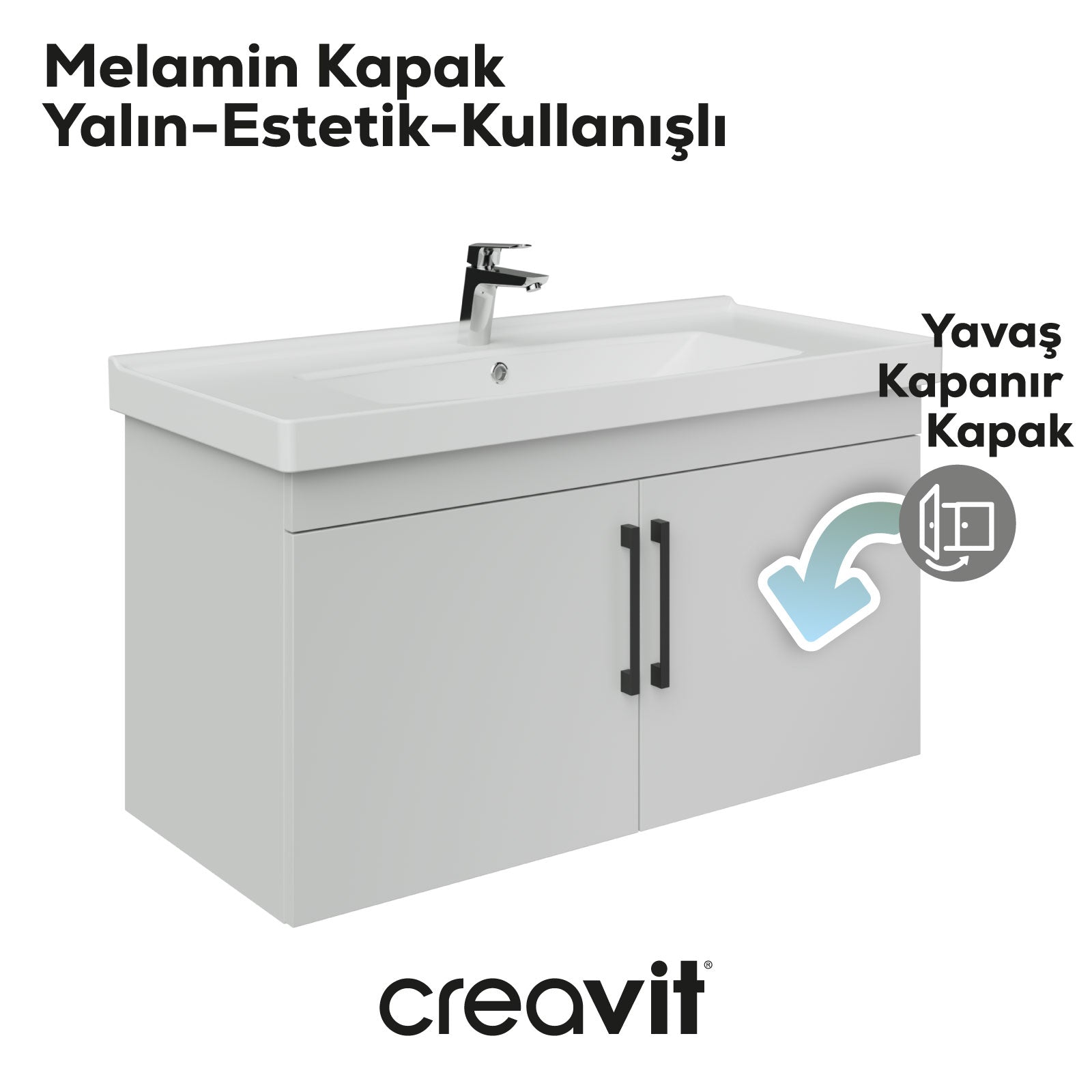 D20 100 Cm Kapaklı Lavabo Dolabı Beyaz Melamin Kapak (Demonte)