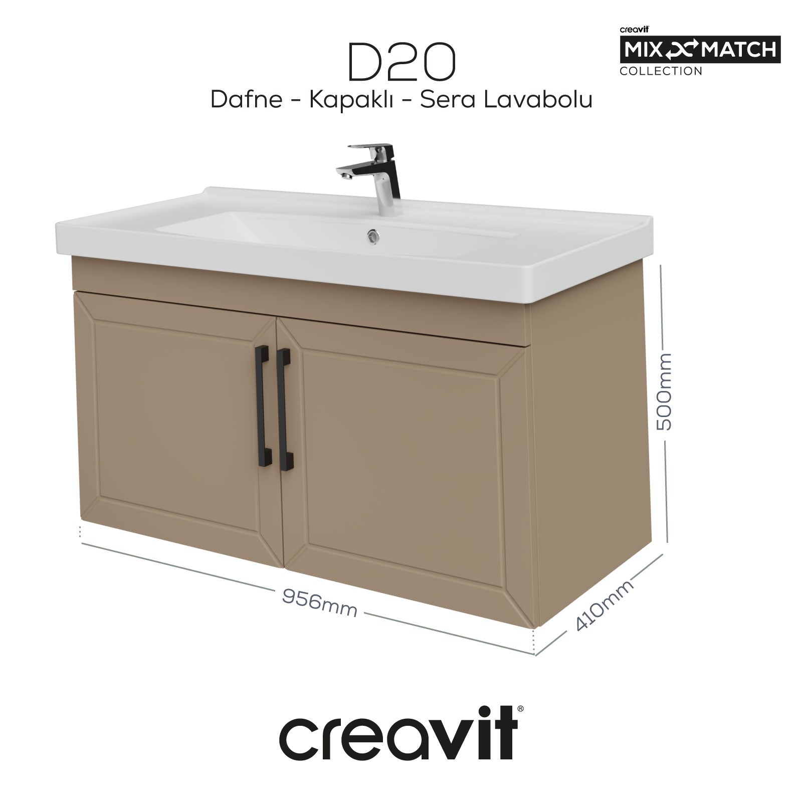 D20 100 Cm Kapaklı Lavabo Dolabı Dafne Lake Kapak