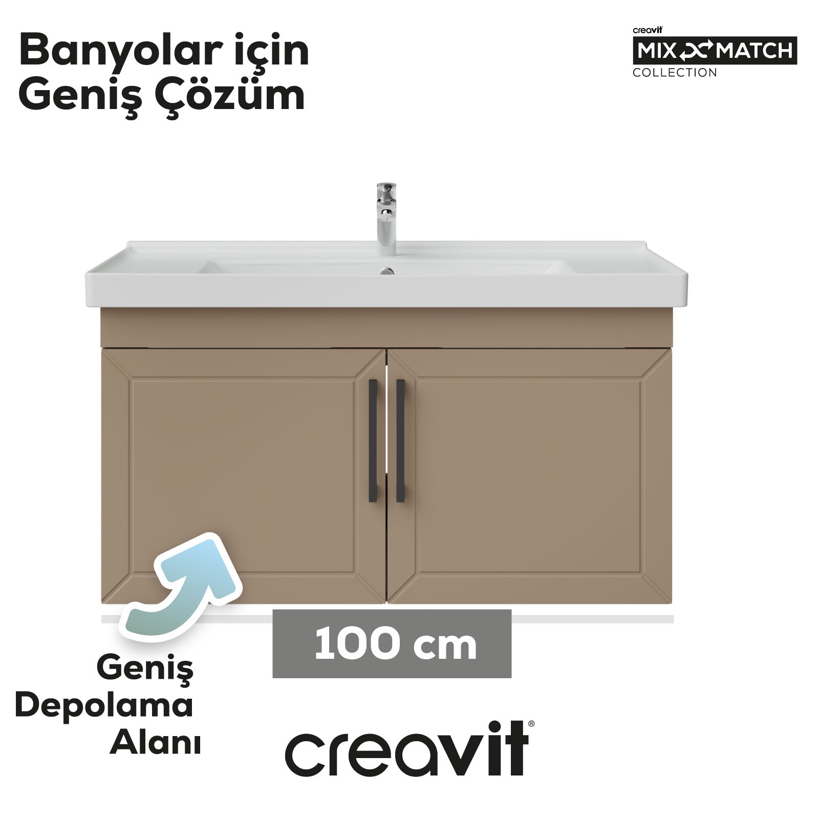 D20 100 Cm Kapaklı Lavabo Dolabı Dafne Lake Kapak