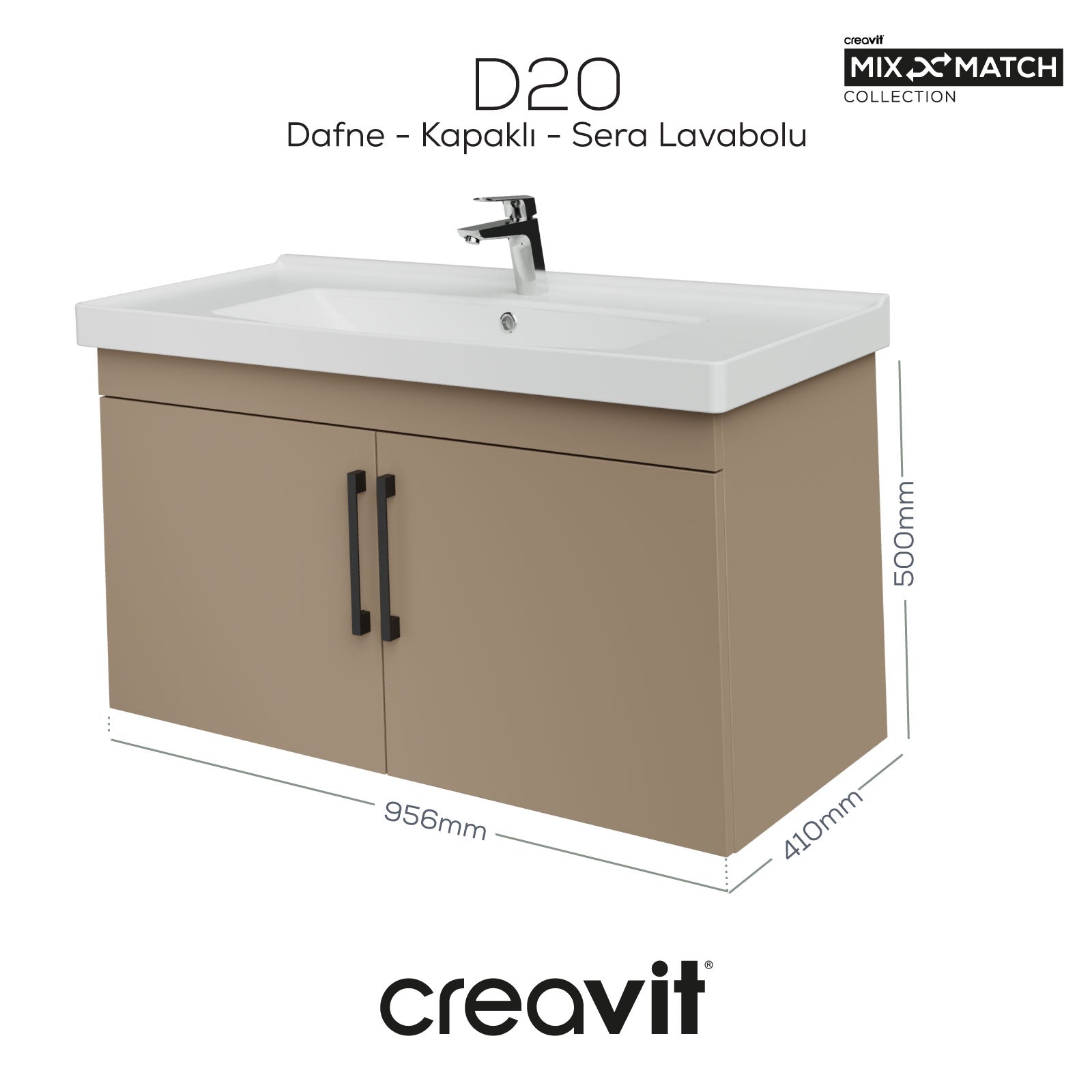 D20 100 Cm Kapaklı Lavabo Dolabı Dafne Melamin Kapak (Demonte)