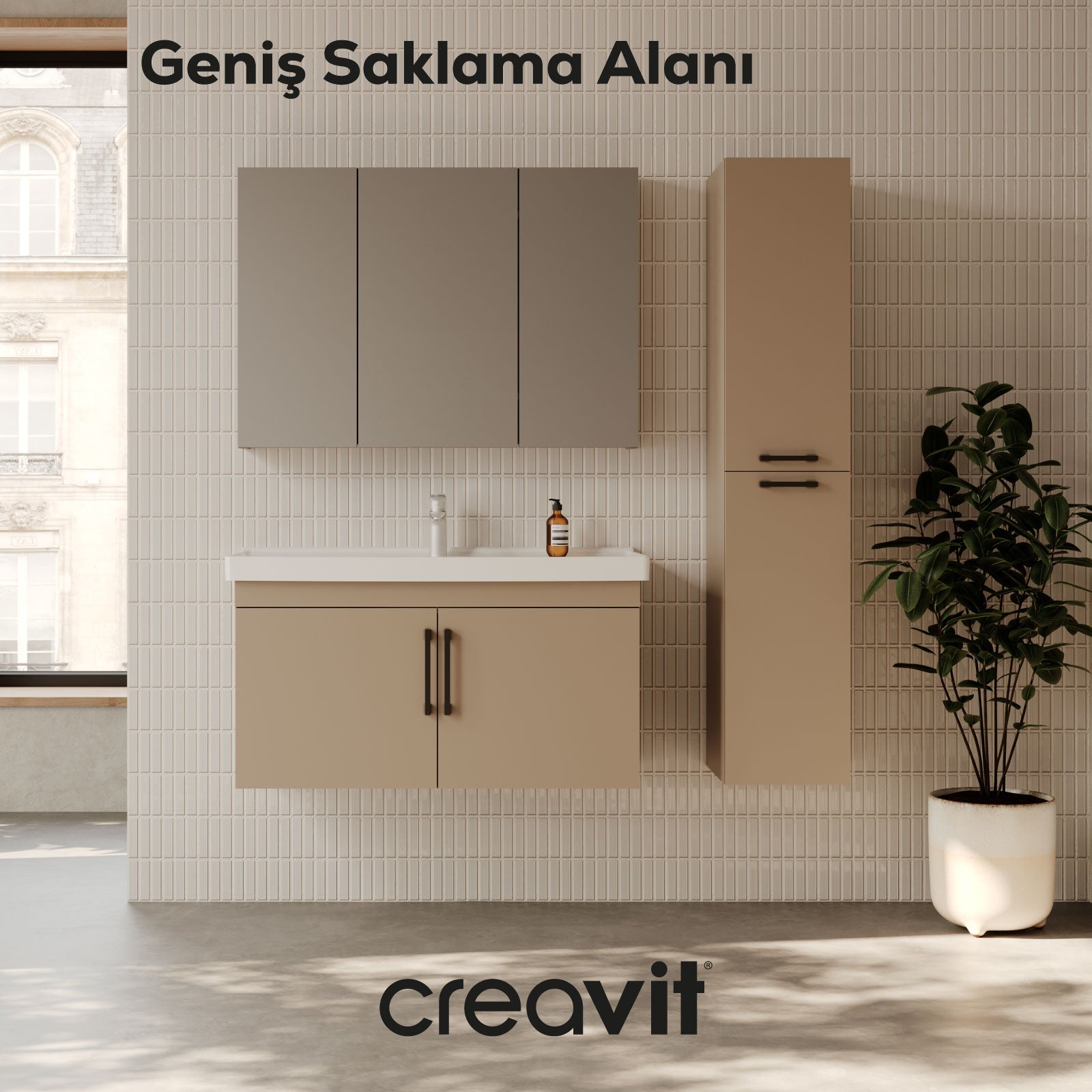 D20 100 Cm Kapaklı Lavabo Dolabı Dafne Melamin Kapak (Demonte)