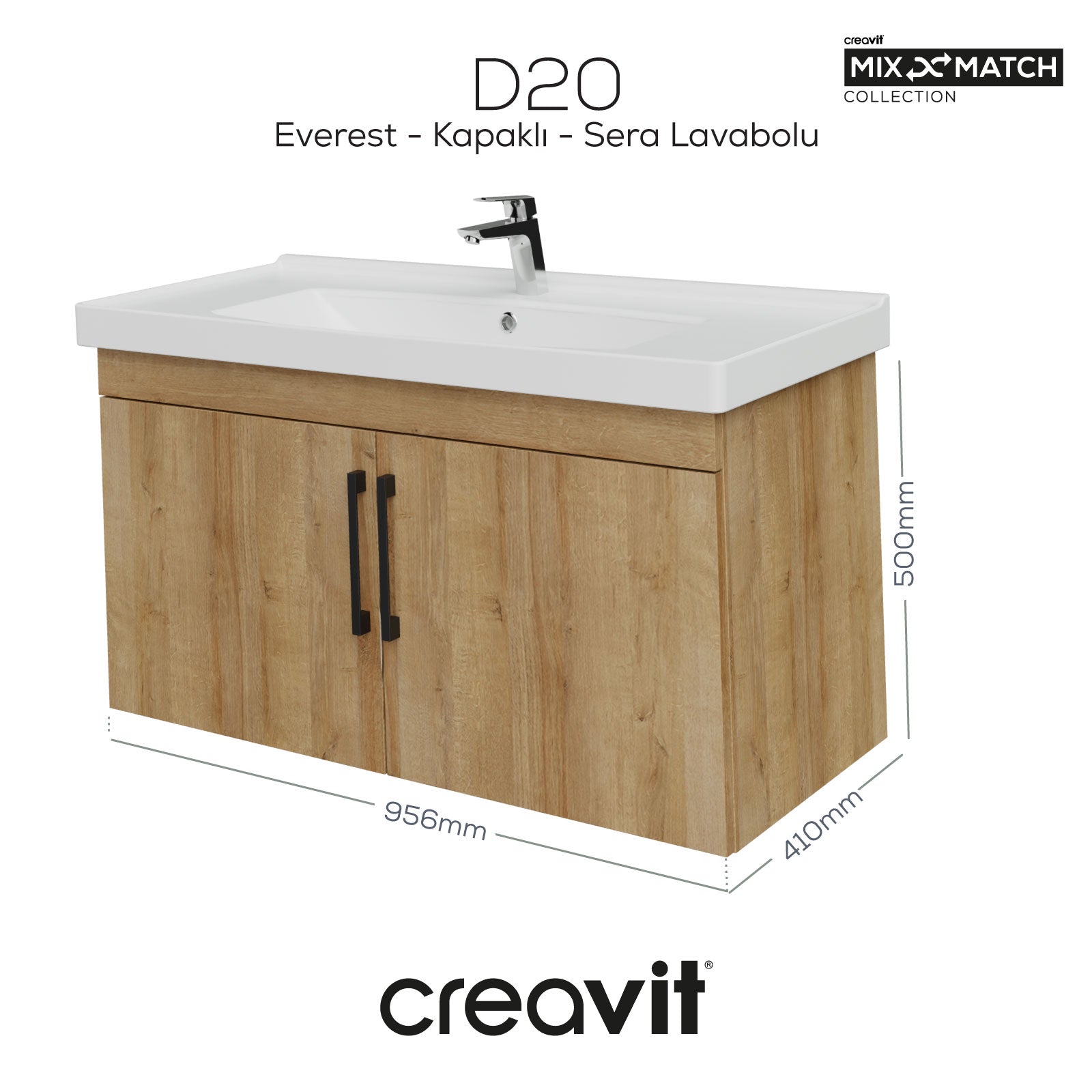 D20 100 Cm Kapaklı Lavabo Dolabı Everest Melamin