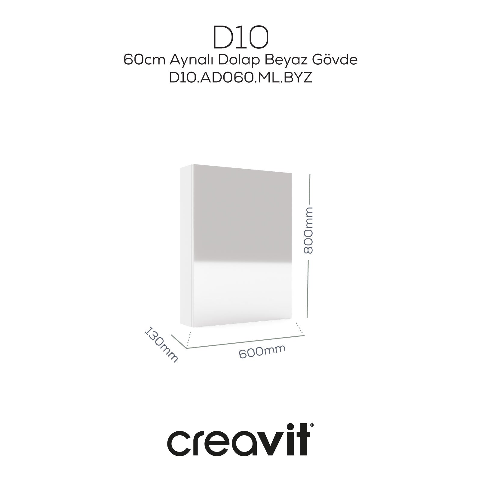 D20 60 Cm Beyaz Aynalı Dolap Melamin Gövde