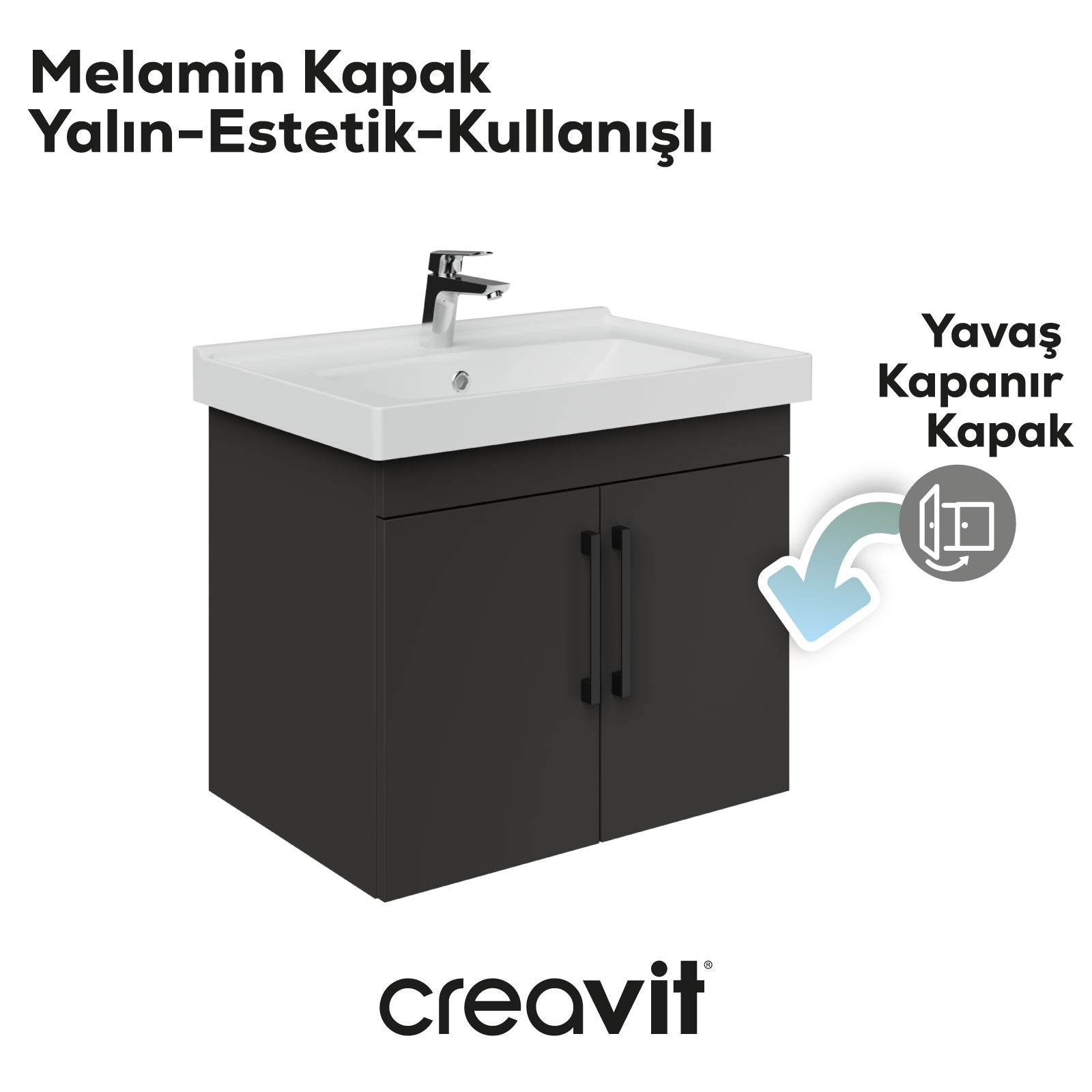 D20 65 Cm Kapaklı Lavabo Dolabı Antrasit Melamin (Demonte)