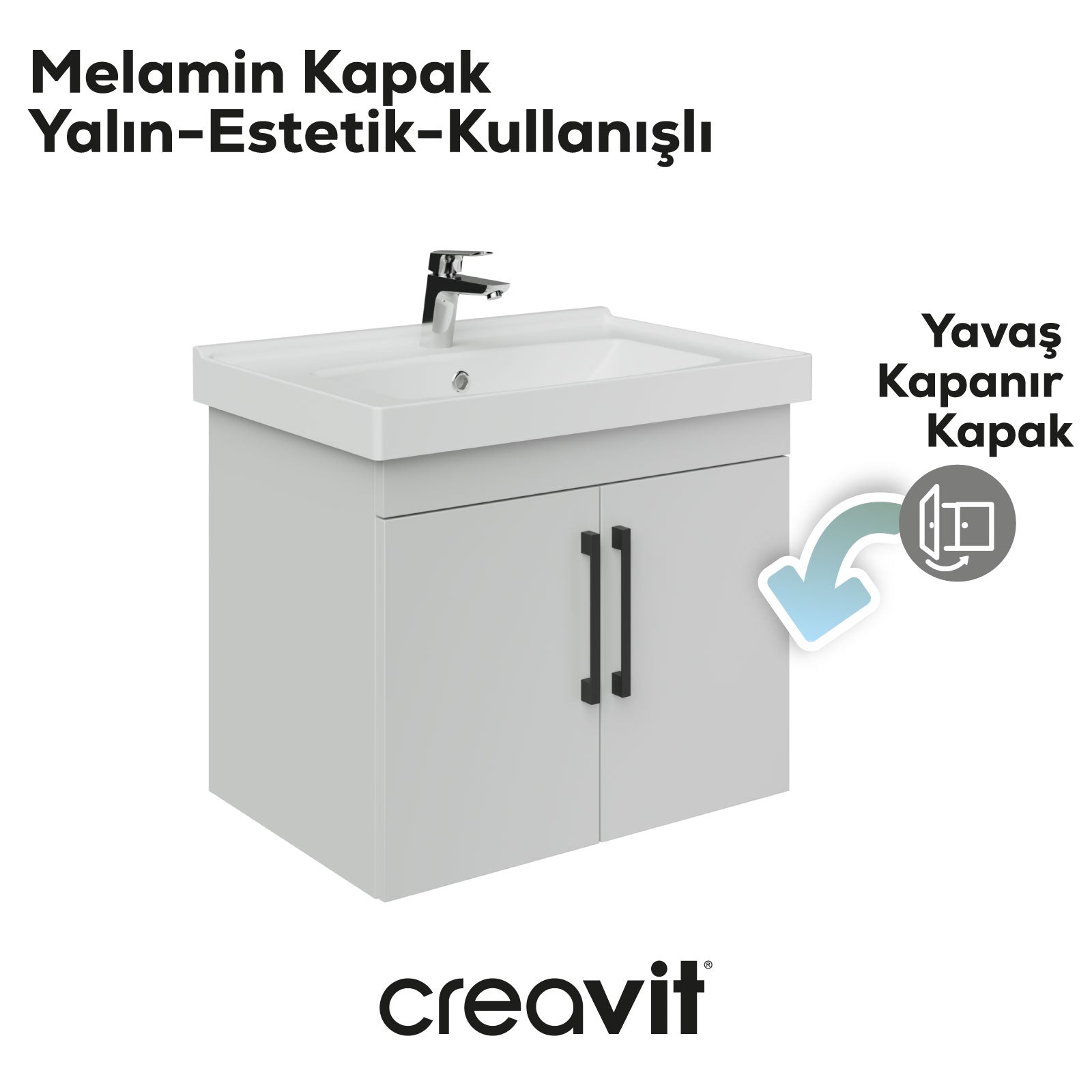 D20 65 Cm Kapaklı Lavabo Dolabı Beyaz Melamin (Demonte)