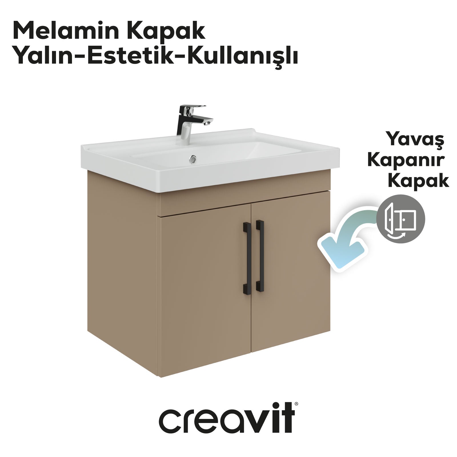 D20 65 Cm Kapaklı Lavabo Dolabı Dafne Melamin Kapak (Demonte)