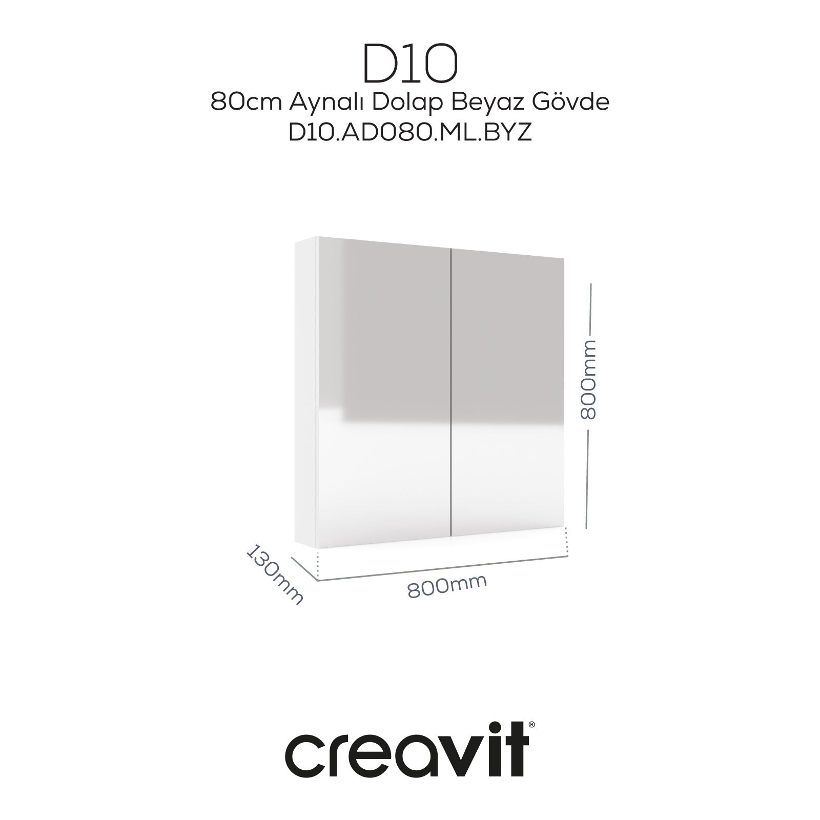 D20 80 Cm Beyaz Aynalı Dolap Melamin Gövde