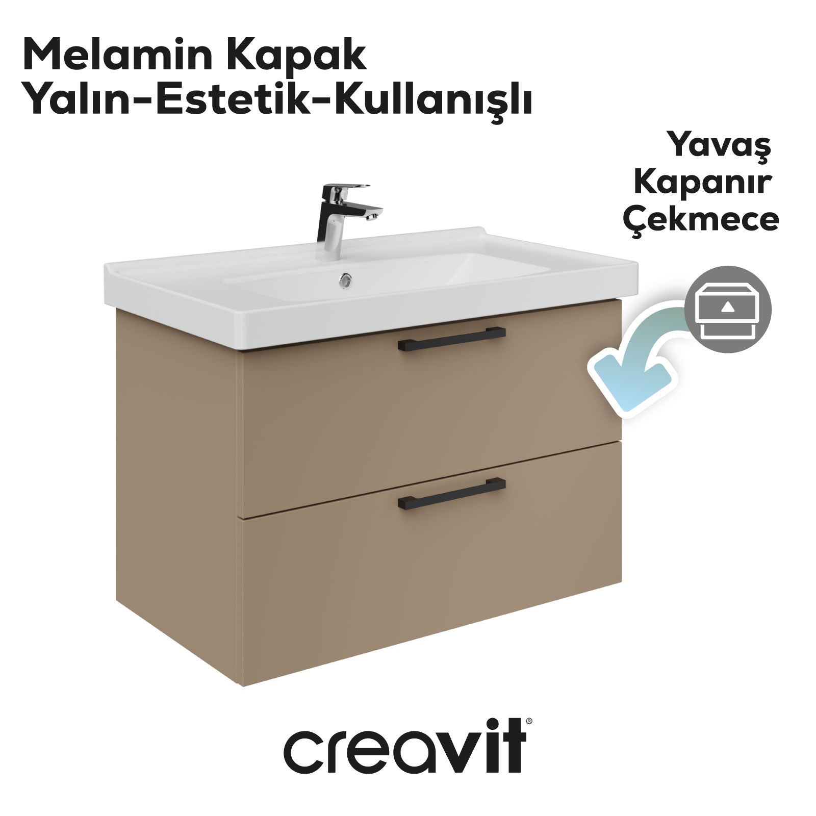 D20 80 Cm İki Çekmeceli Lavabo Dolabı Dafne Melamin (Demonte)