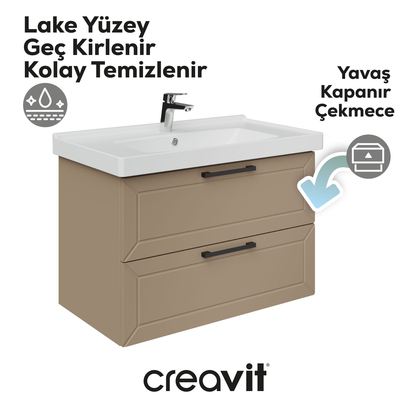 D20 80 Cm İki Çekmeceli Lavabo Dolabı Dafne Lake Kapak (Demonte)