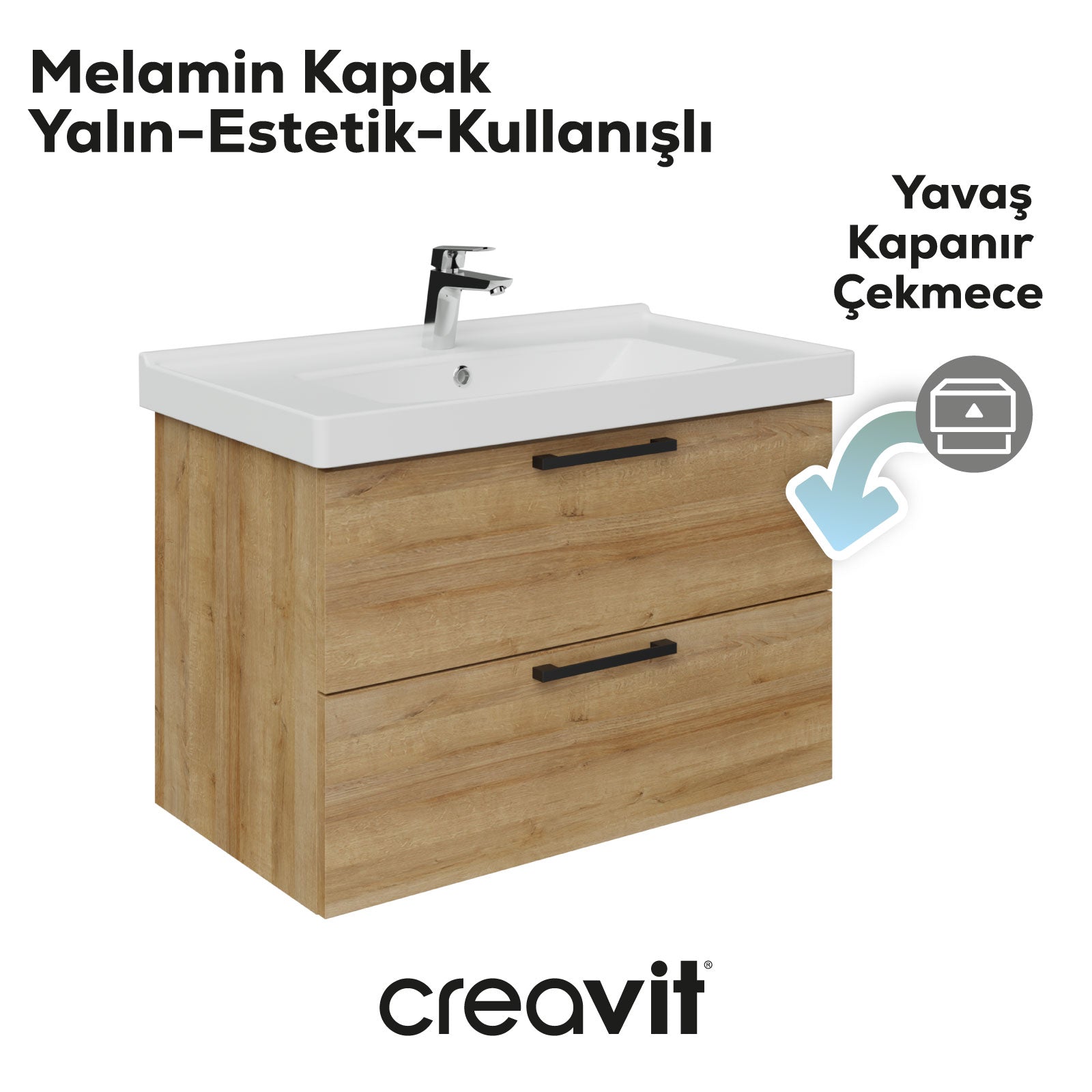 D20 80 Cm İki Çekmeceli Lavabo Dolabı Everest Melamin Kapak (Demonte)