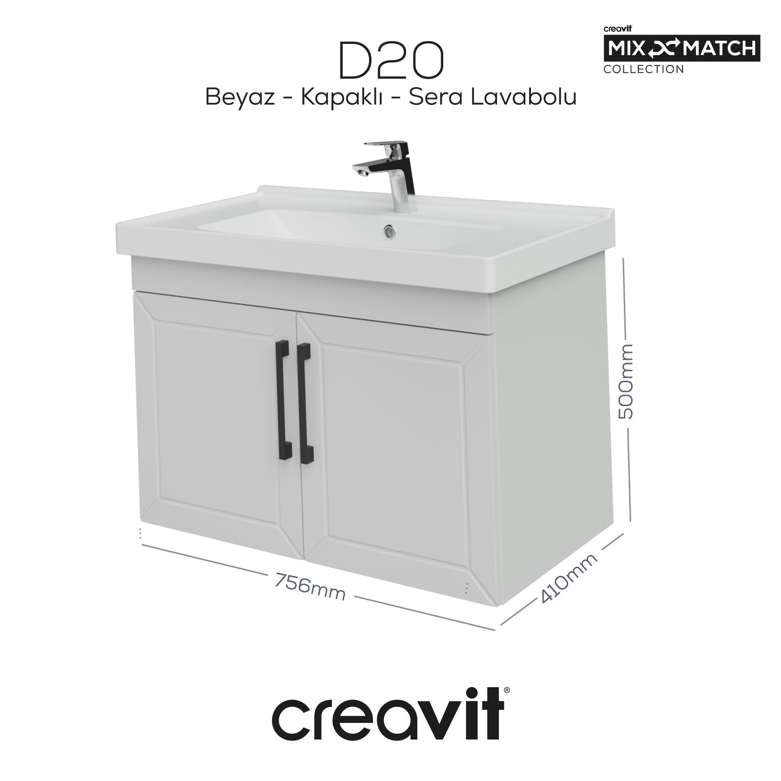 D20 80 Cm Kapaklı Lavabo Dolabı Beyaz Lake Kapak