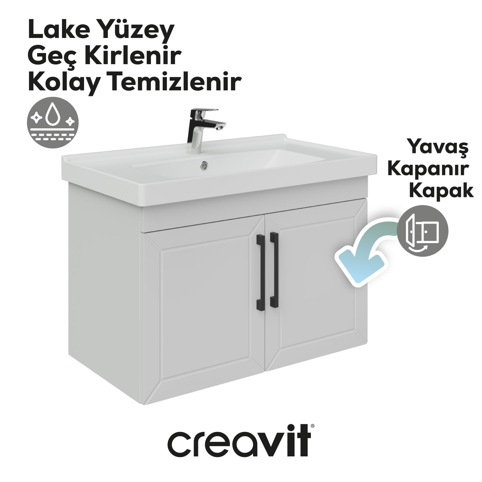 D20 80 Cm Kapaklı Lavabo Dolabı Beyaz Lake Kapak