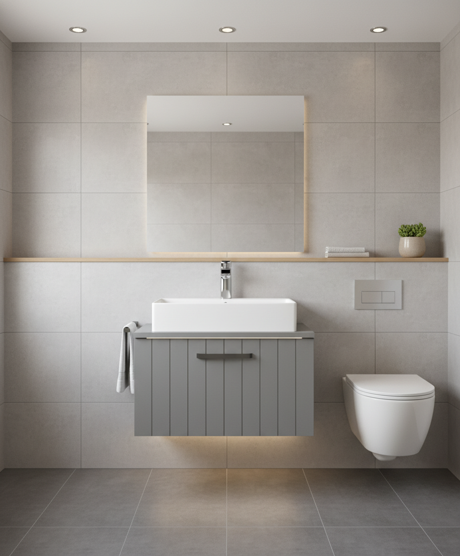 D10 65 Cm Tek Çekmeceli Lavabo Dolabı Tezgahlı Lake Gri